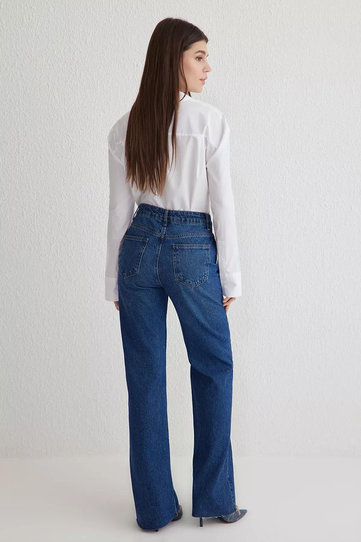 Blue High-Waist Wide Leg Jeans, , large image number 4