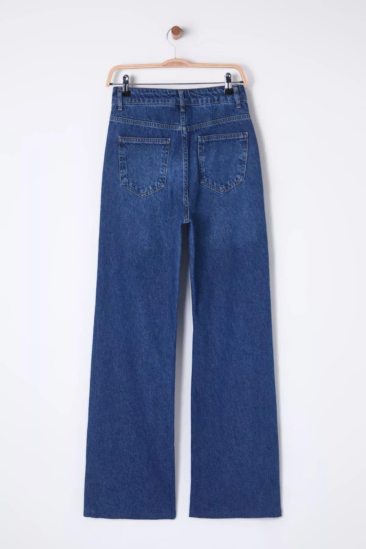 Blue High-Waist Wide Leg Jeans, , large image number 6