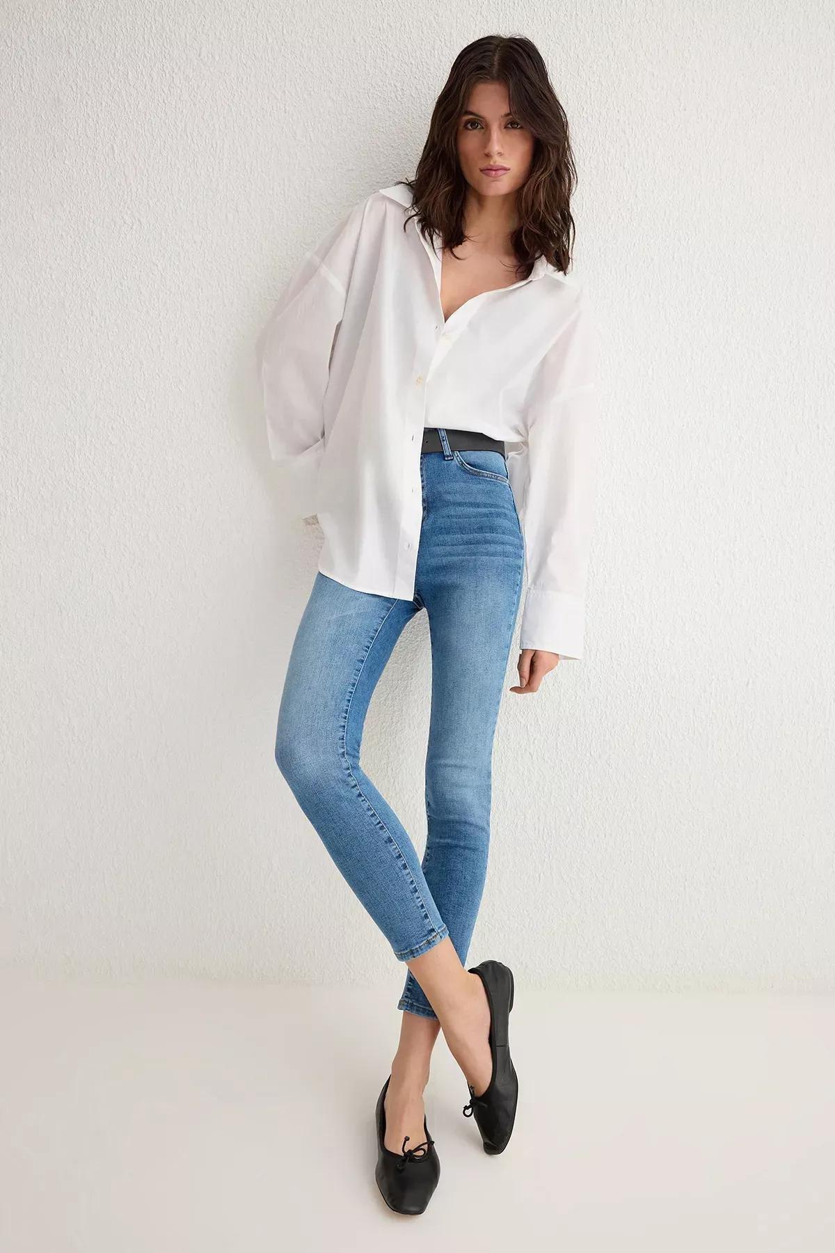 Blue Skinny High-Waist Jeans, Blue, large image number 1