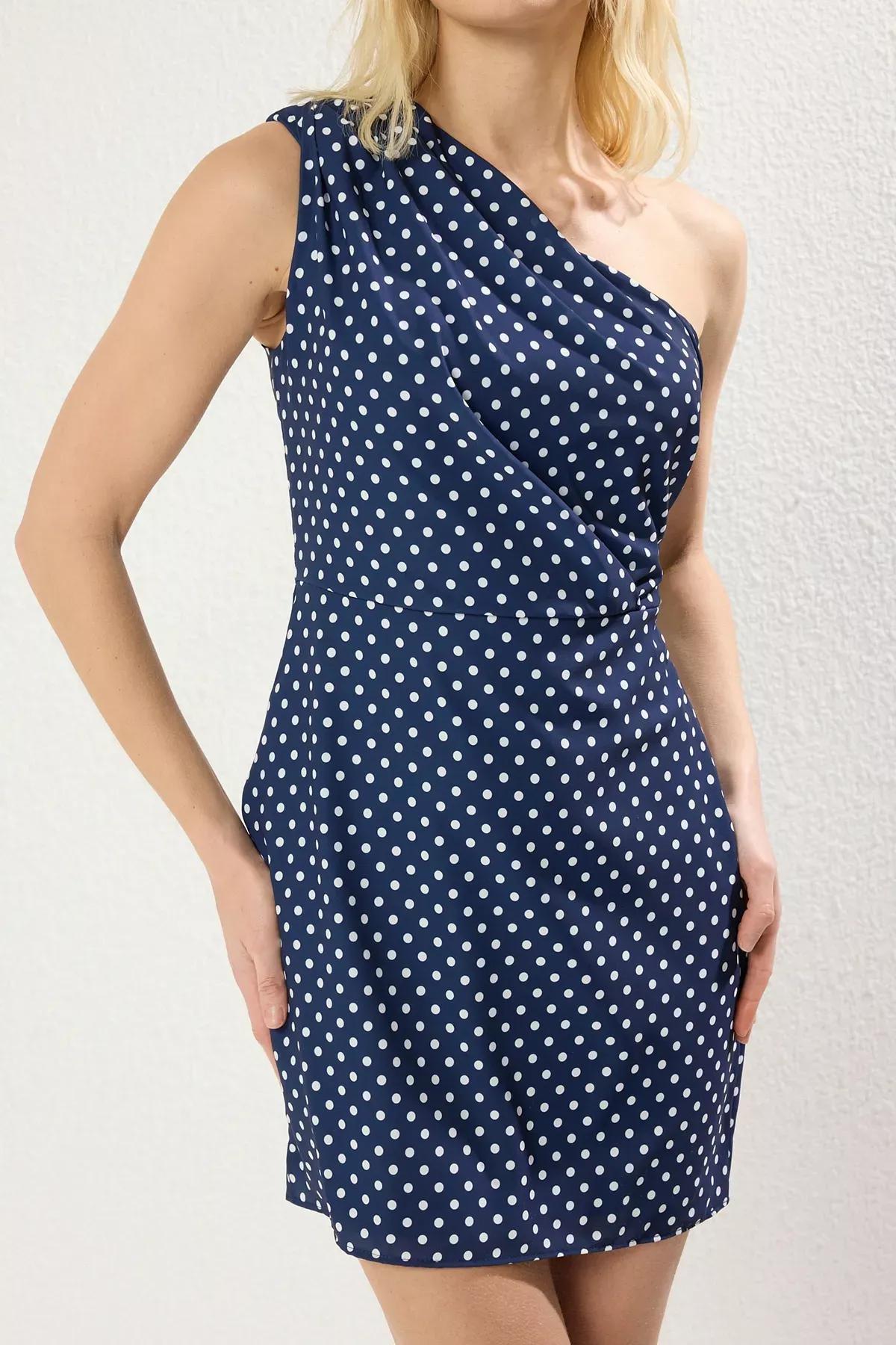 Black Polka Dot Bodycon Mini Dress, Navy blue, large image number 2