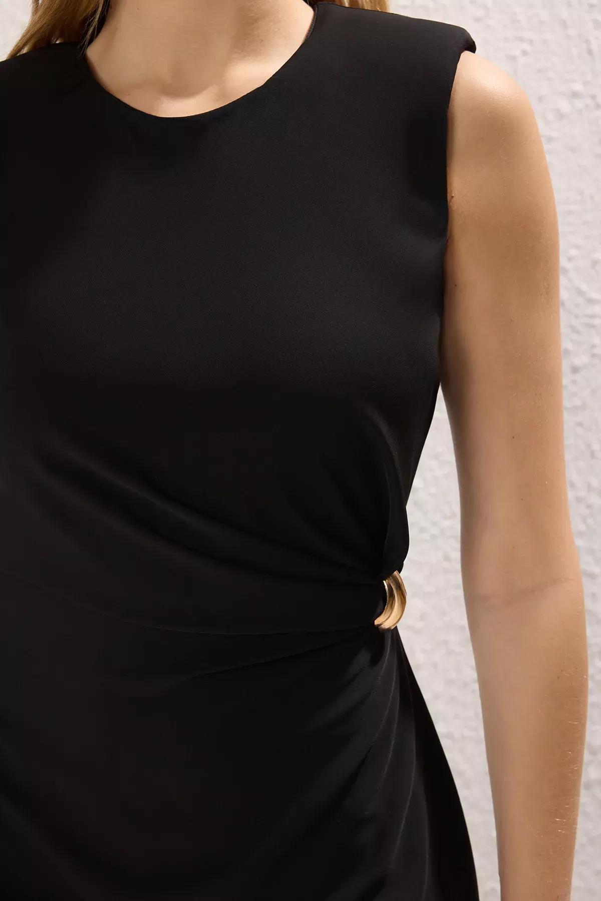 Black Body Wrap Accessory Midi Dress, , large image number 2