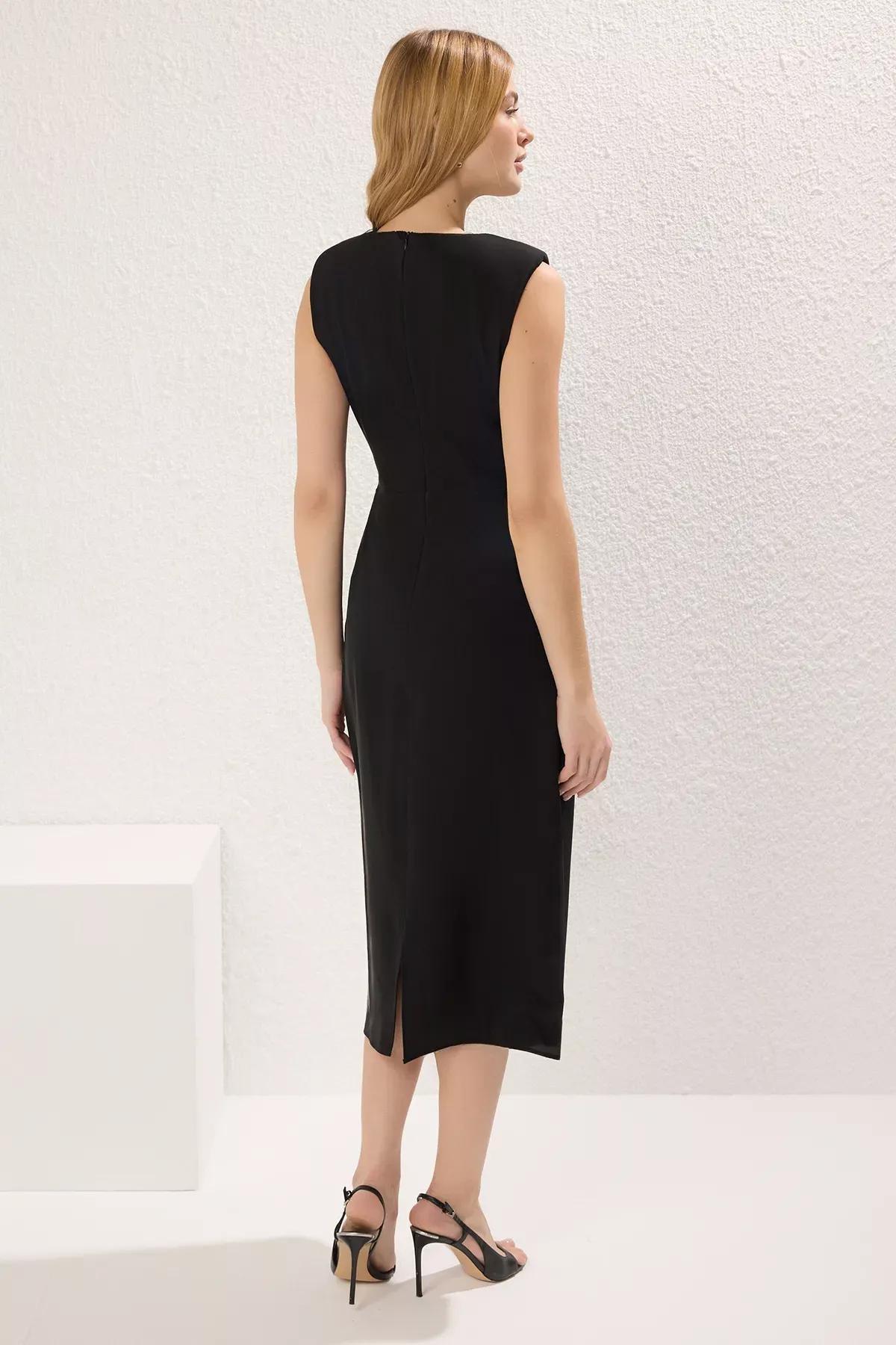 Black Body Wrap Accessory Midi Dress, , large image number 3