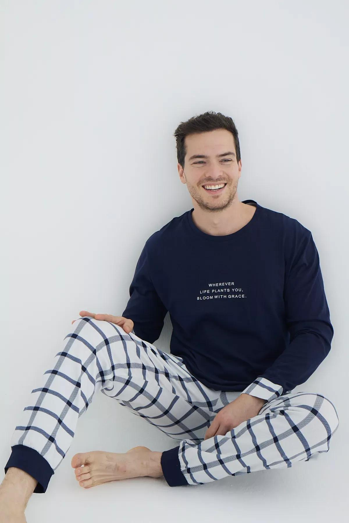 Navy Knitted Pyjamas Set, , large image number 1