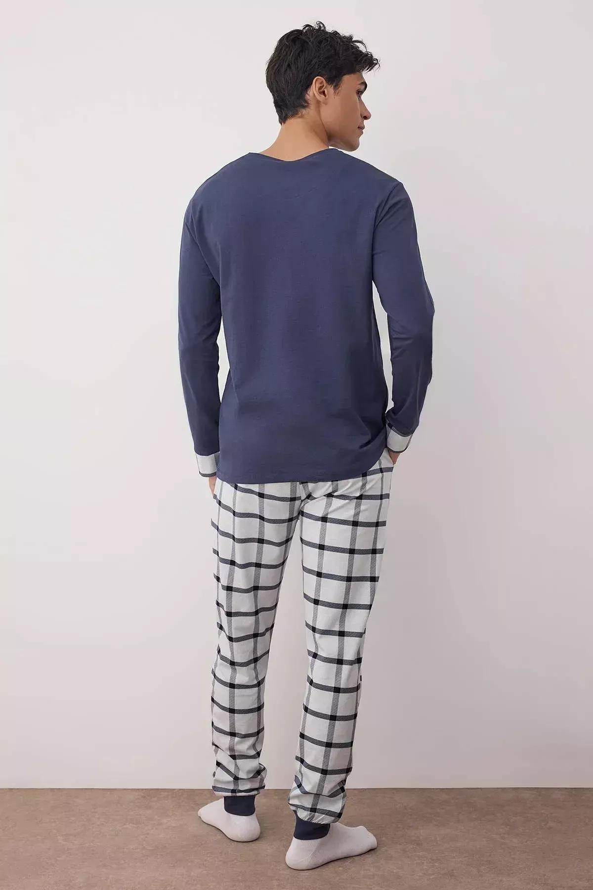 Navy Knitted Pyjamas Set, Navy blue, large image number 7