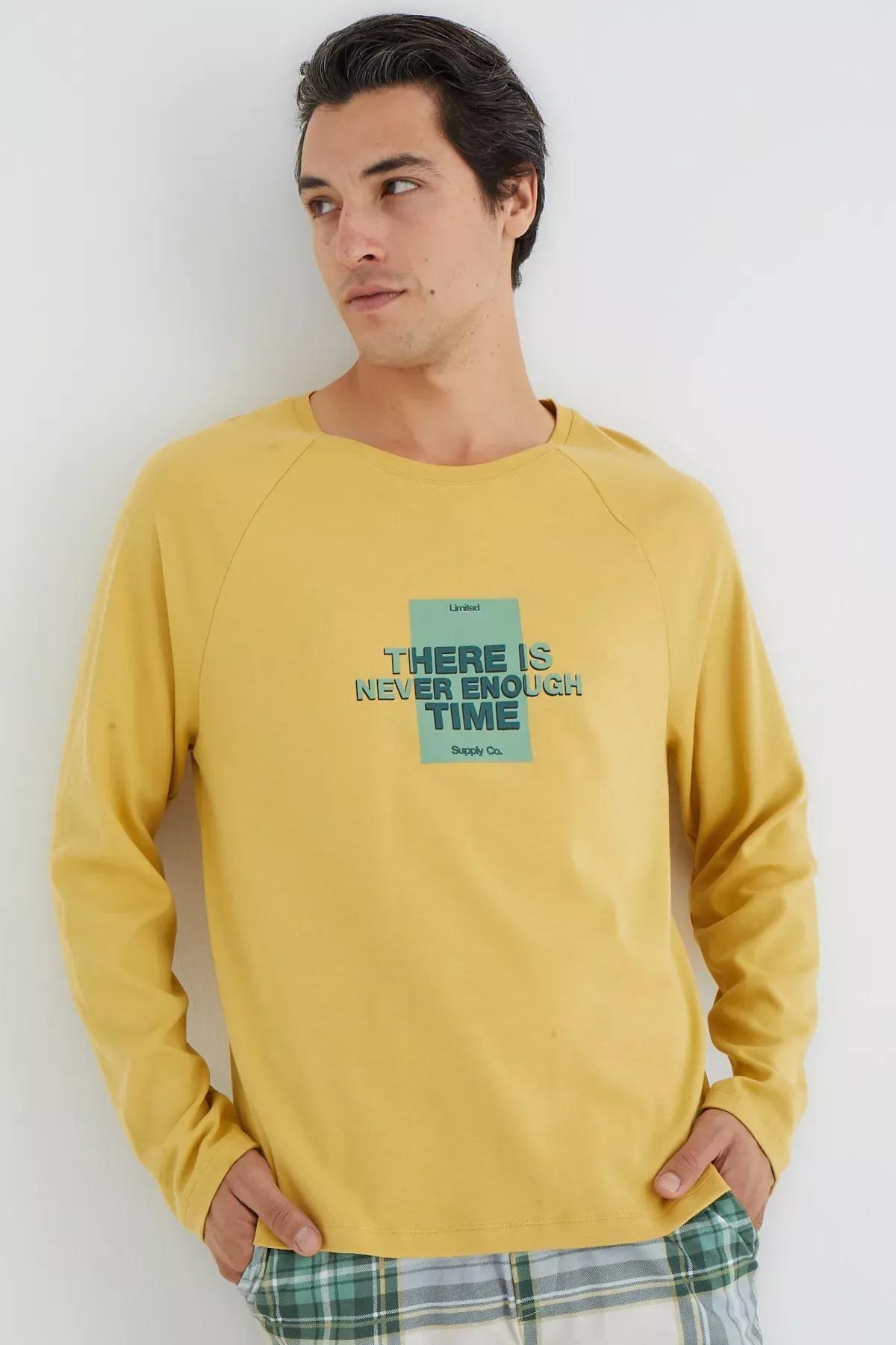 Yellow Plaid Knitted Pyjamas Set, , large image number 3