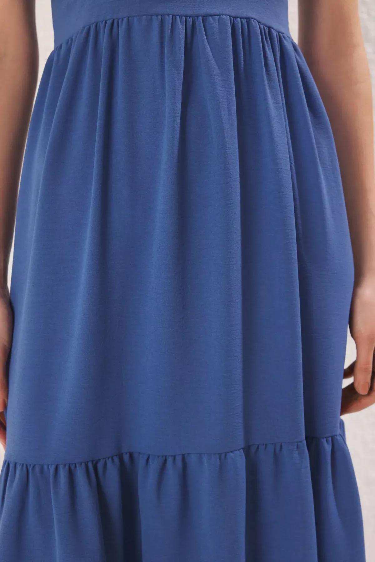 Blue Double-Breasted Midi Dress, Indigo, large image number 4