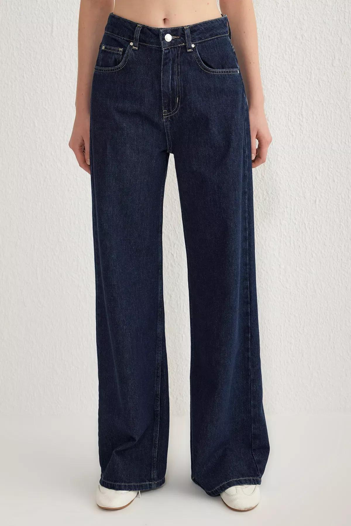 Blue Regular Wide Leg Jeans, DARK BLUE, large image number 2