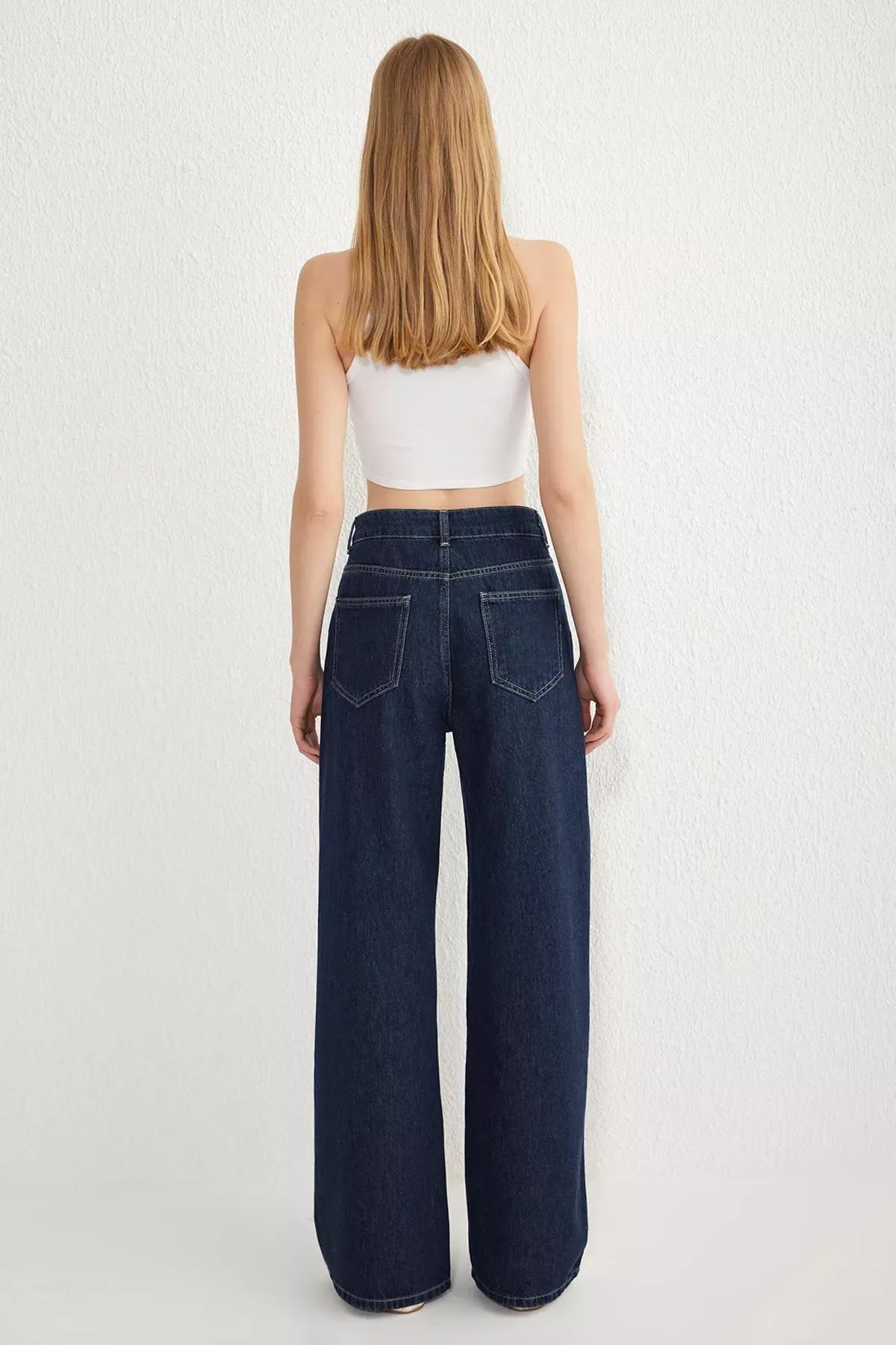 Blue Regular Wide Leg Jeans, DARK BLUE, large image number 4
