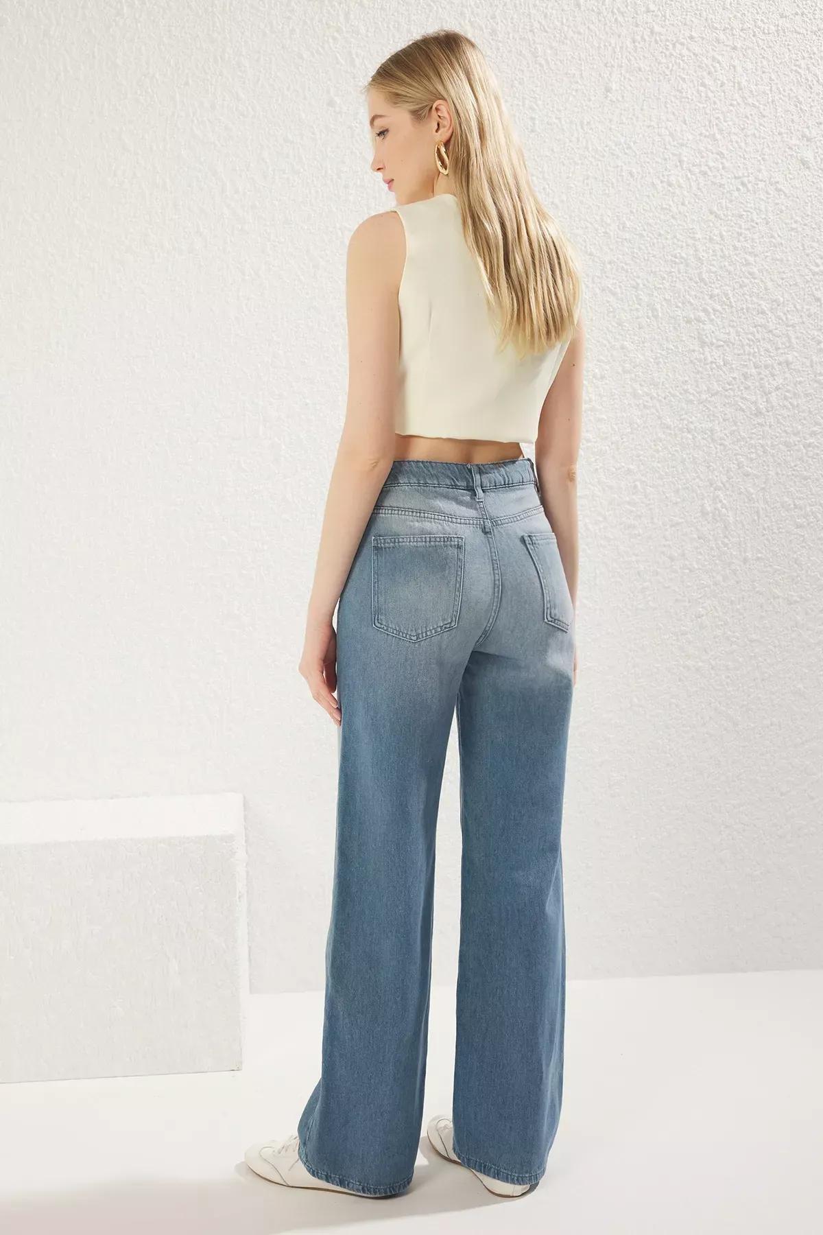 Blue Wide Leg Jeans, , large image number 4