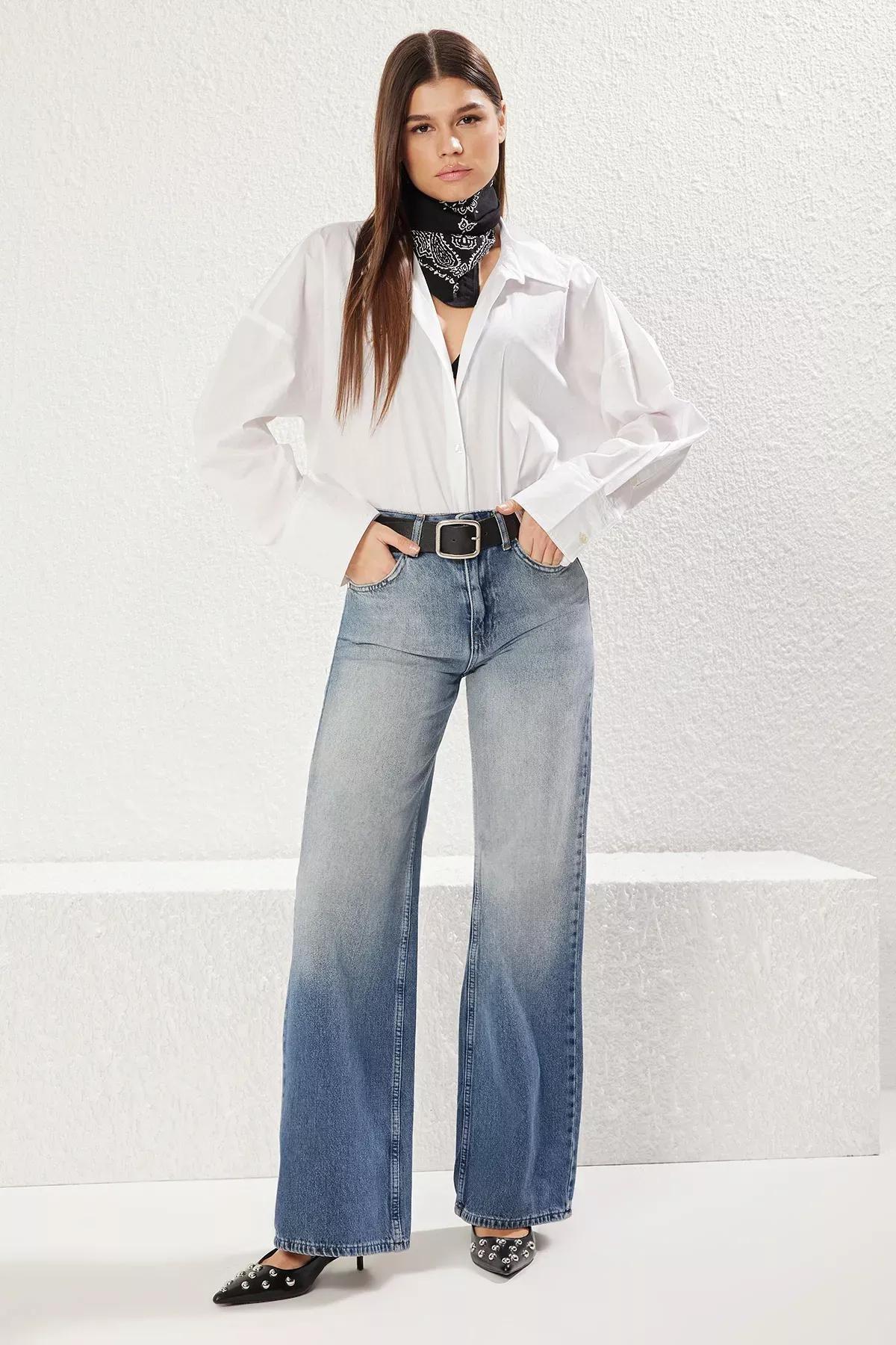 Blue Wide Leg Jeans, , large image number 0