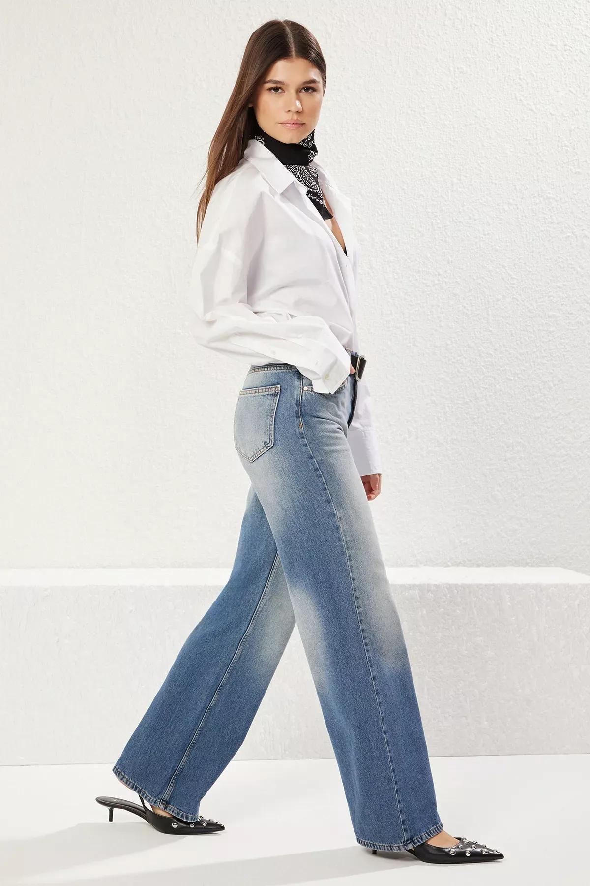 Blue Wide Leg Jeans, , large image number 1