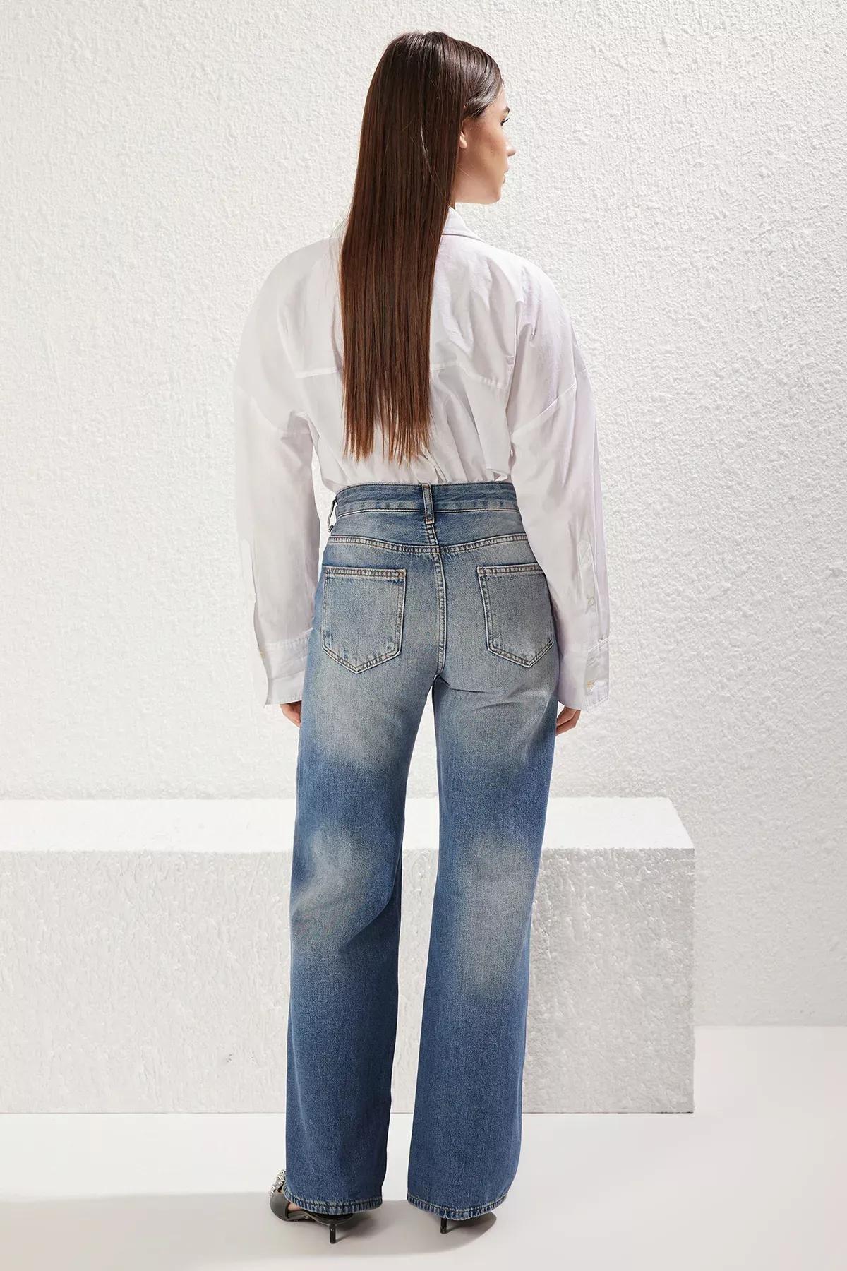 Blue Wide Leg Jeans, , large image number 4
