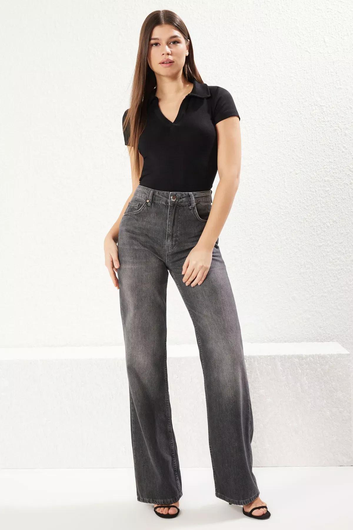 Black High-Waist Wide Leg Jeans, BLACK, large image number 0