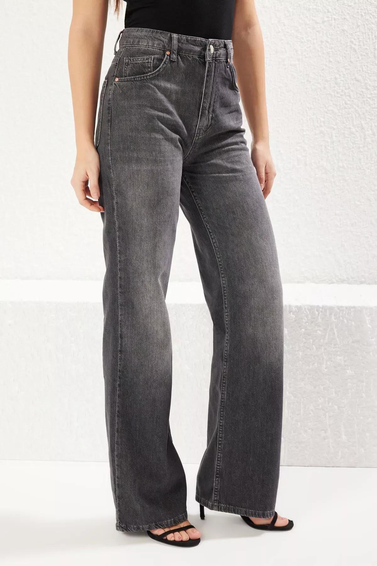 Black High-Waist Wide Leg Jeans, BLACK, large image number 2