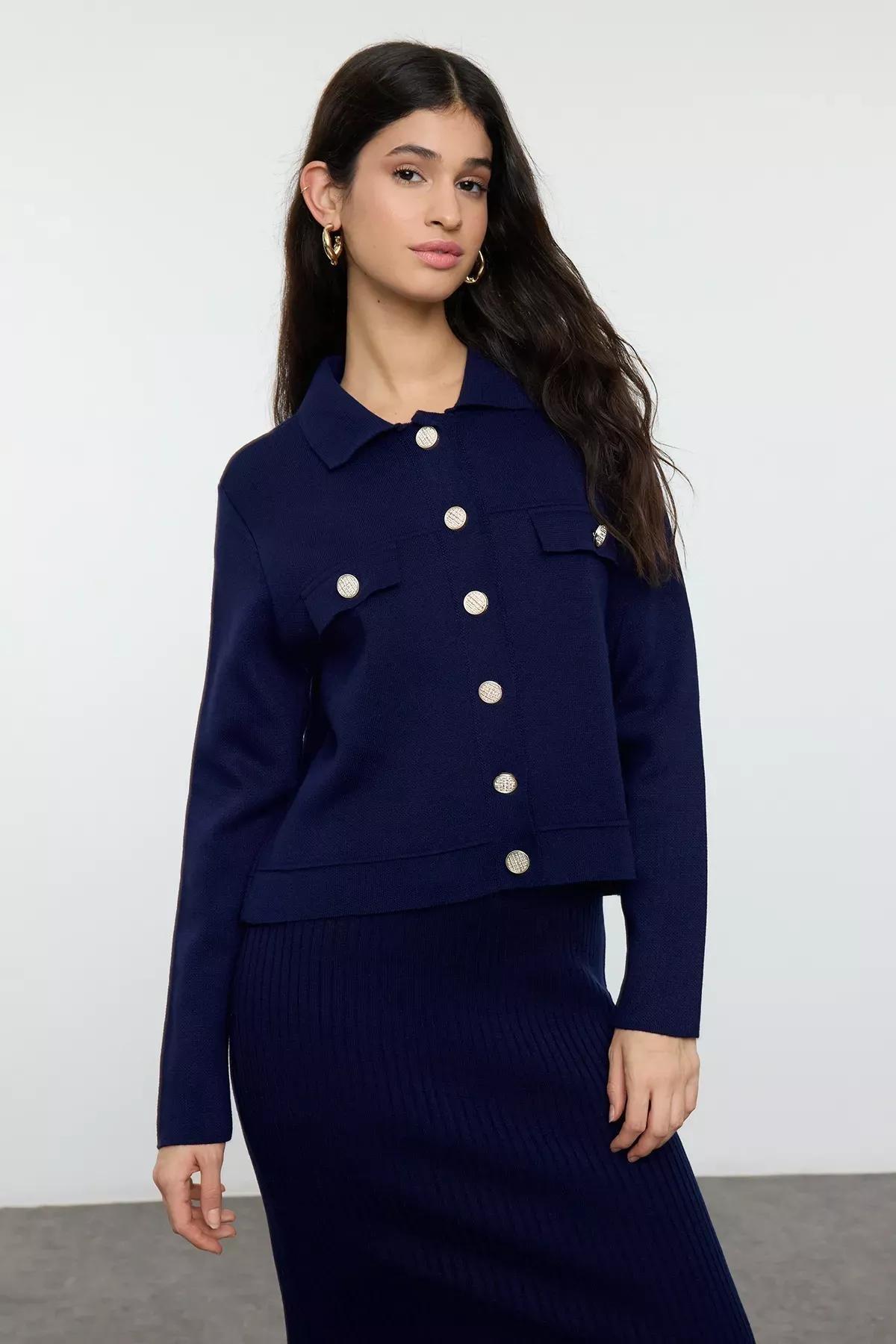 Navy Cardigan Twin Set, Navy blue, large image number 1
