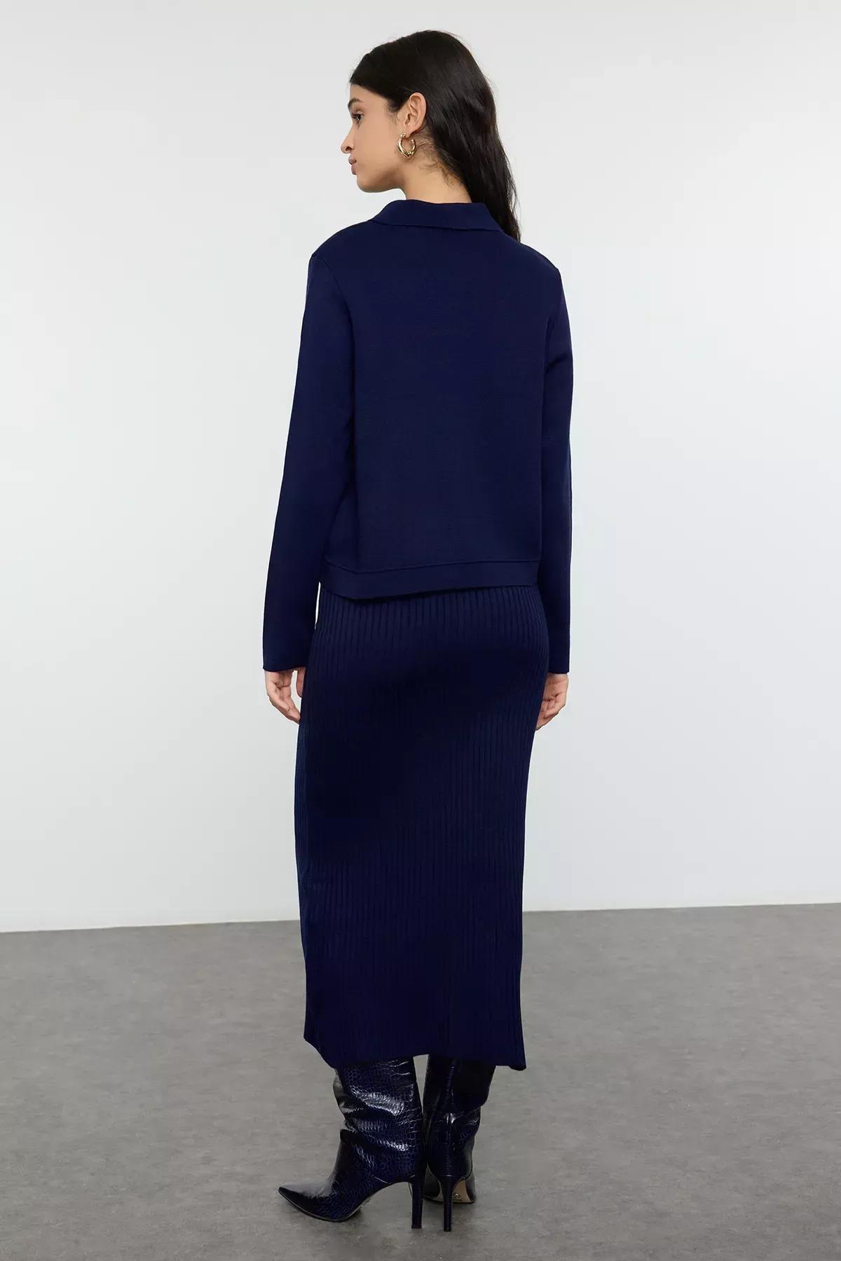 Navy Cardigan Twin Set, Navy blue, large image number 4