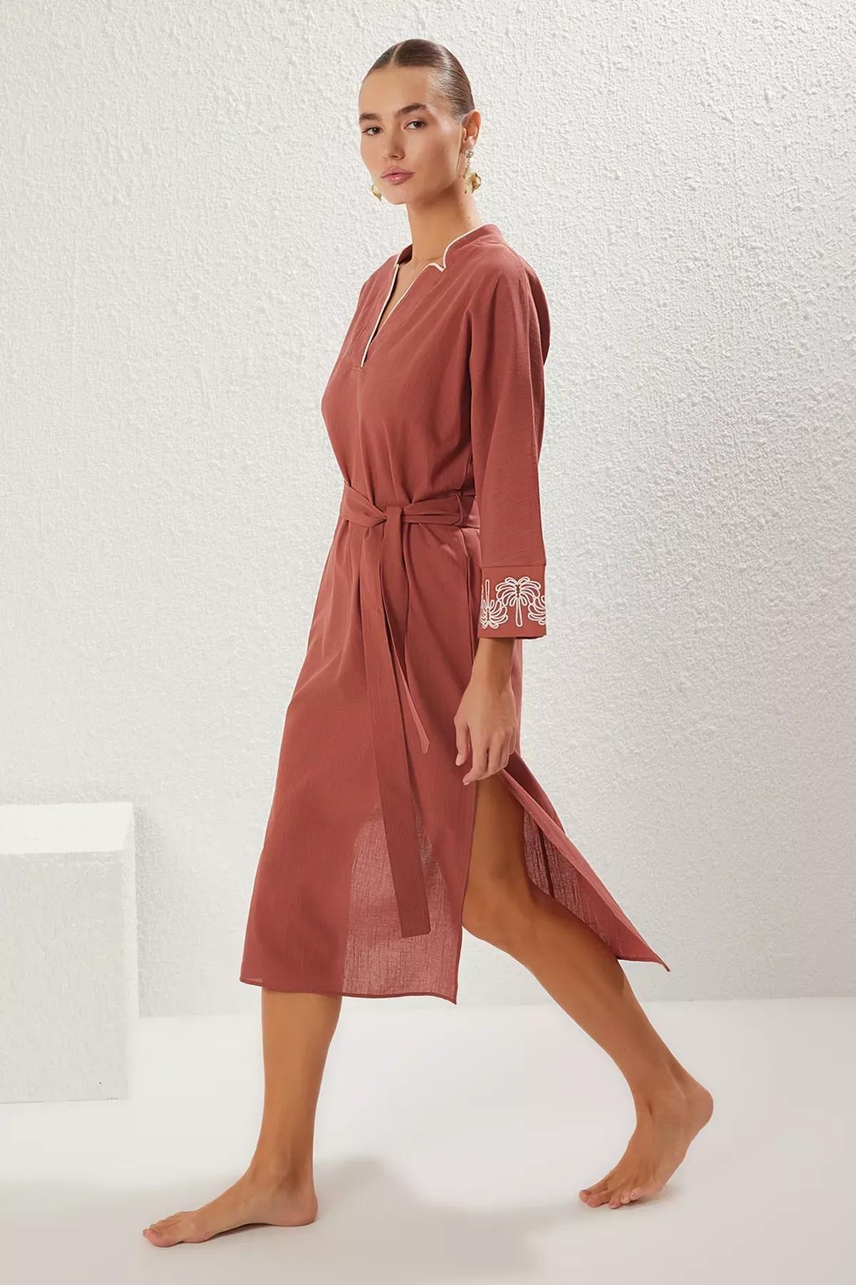 Orange Midi Embroidered Flamed Dress, C101_1959, large image number 0