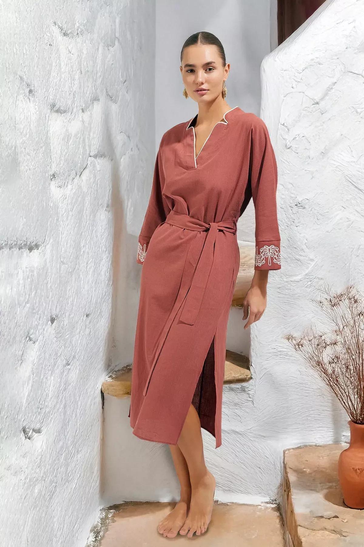 Orange Midi Embroidered Flamed Dress, C101_1959, large image number 1