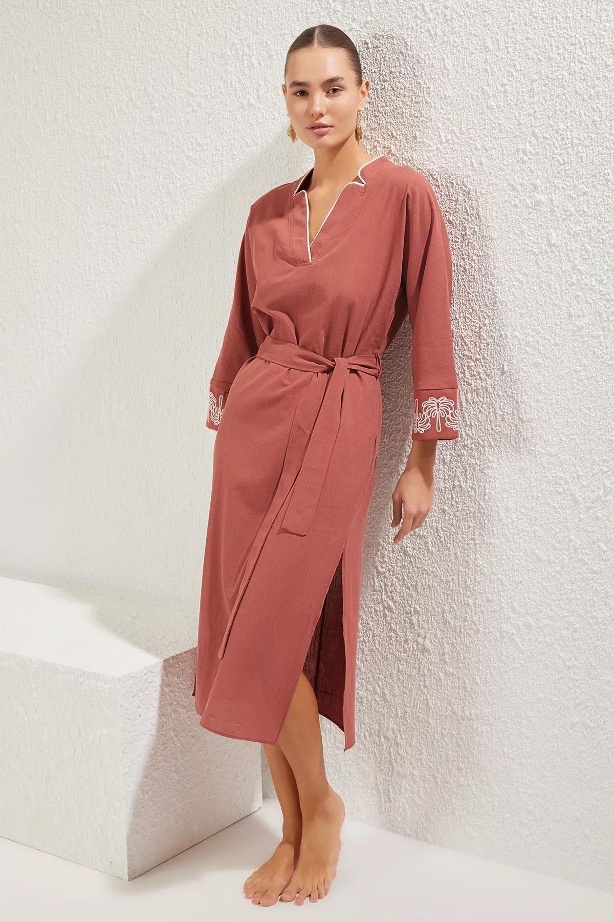 Orange Midi Embroidered Flamed Dress, C101_1959, large image number 2