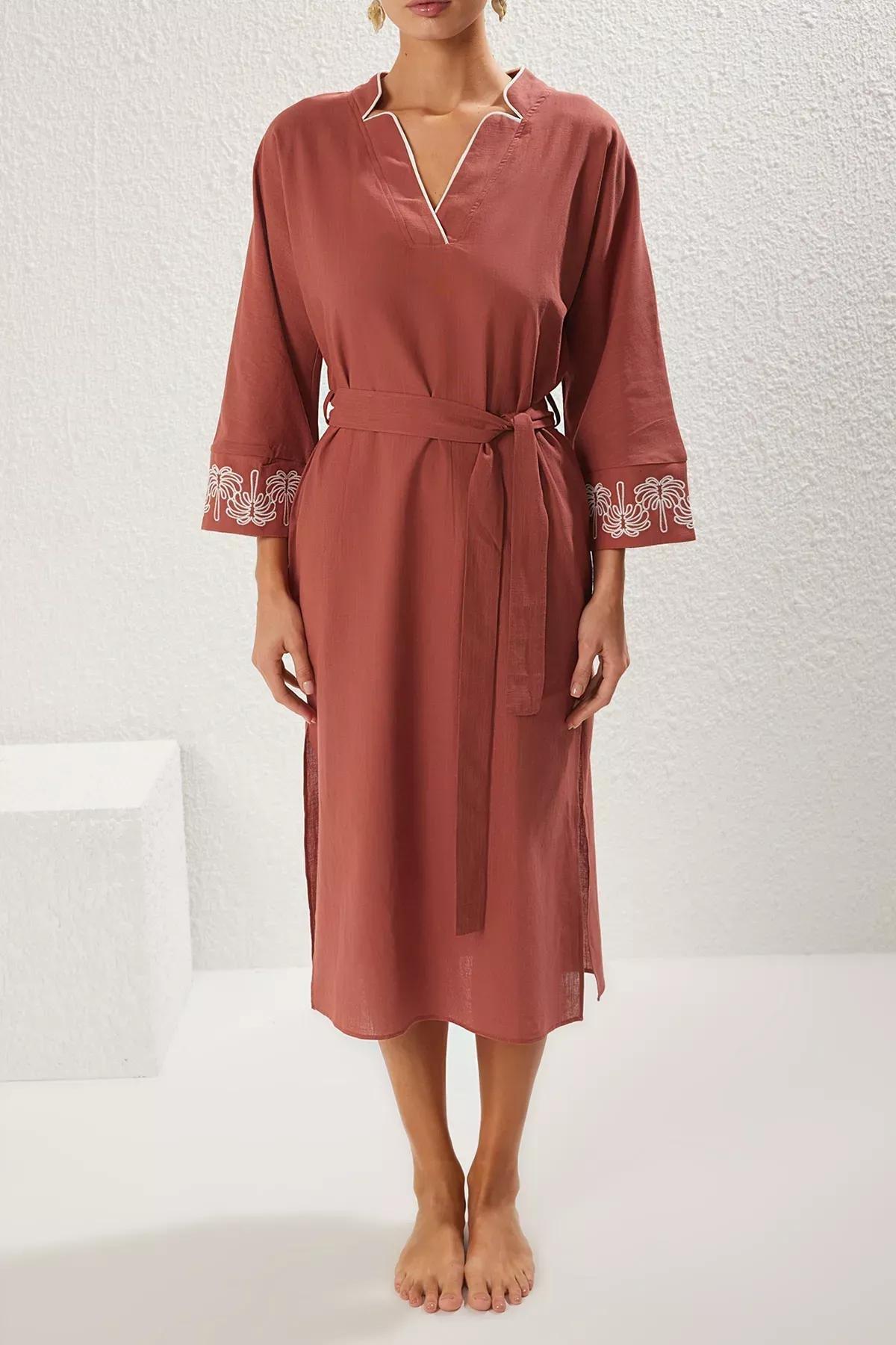 Orange Midi Embroidered Flamed Dress, C101_1959, large image number 3