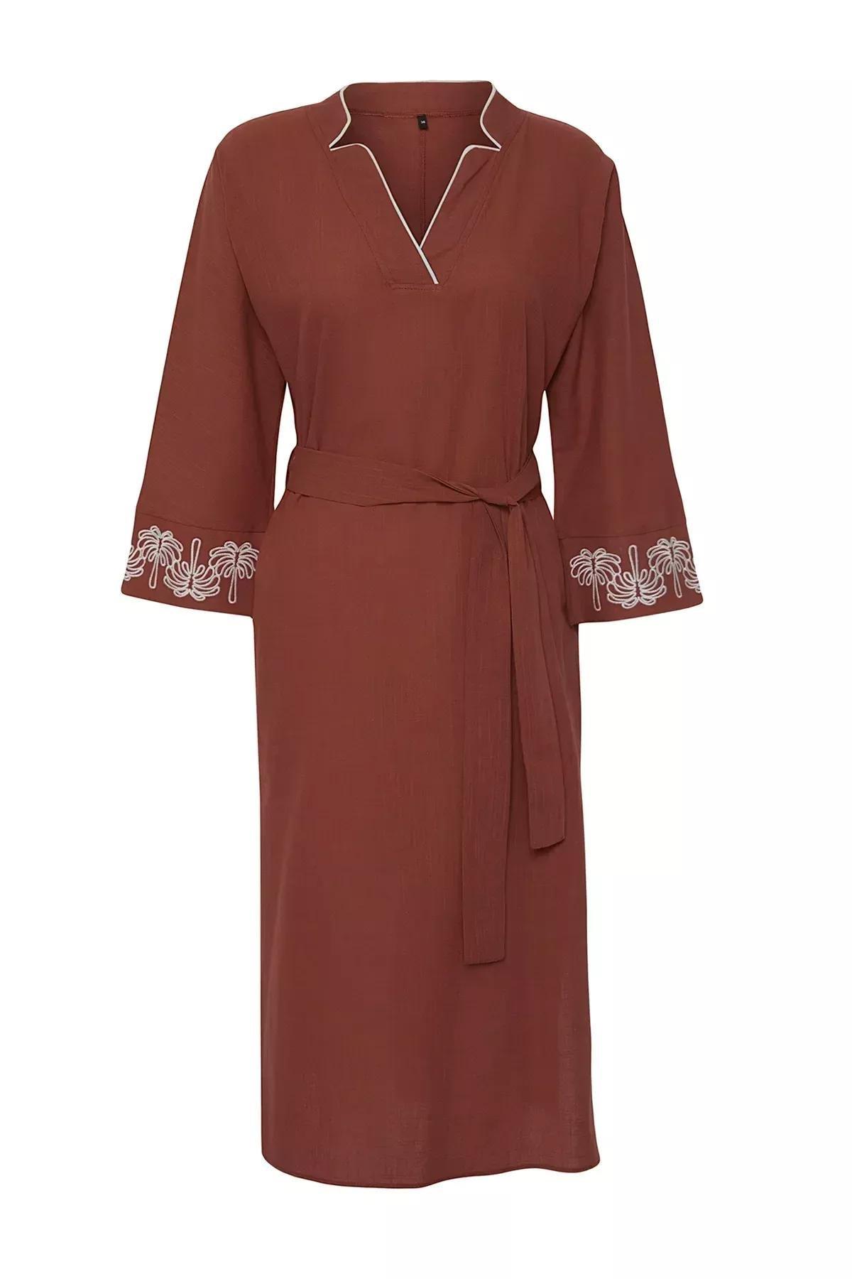 Orange Midi Embroidered Flamed Dress, C101_1959, large image number 6