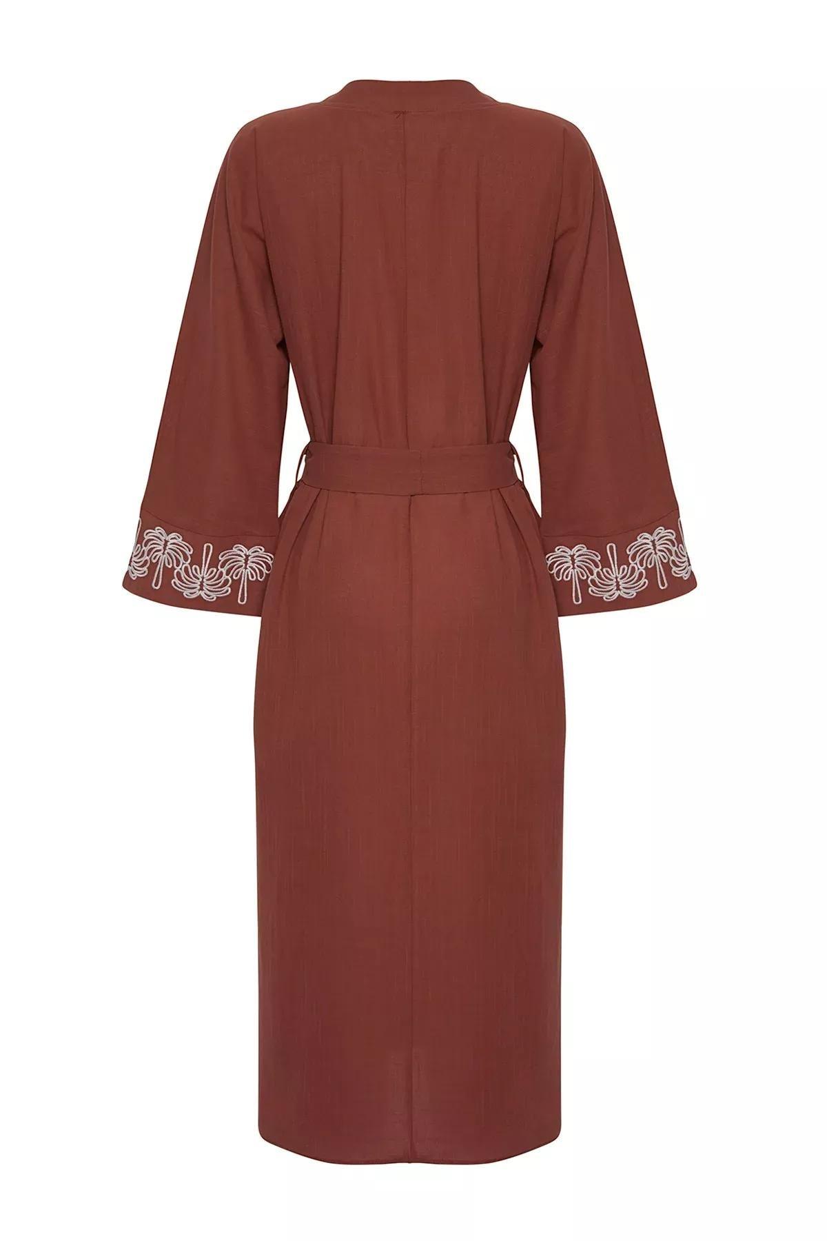 Orange Midi Embroidered Flamed Dress, C101_1959, large image number 7