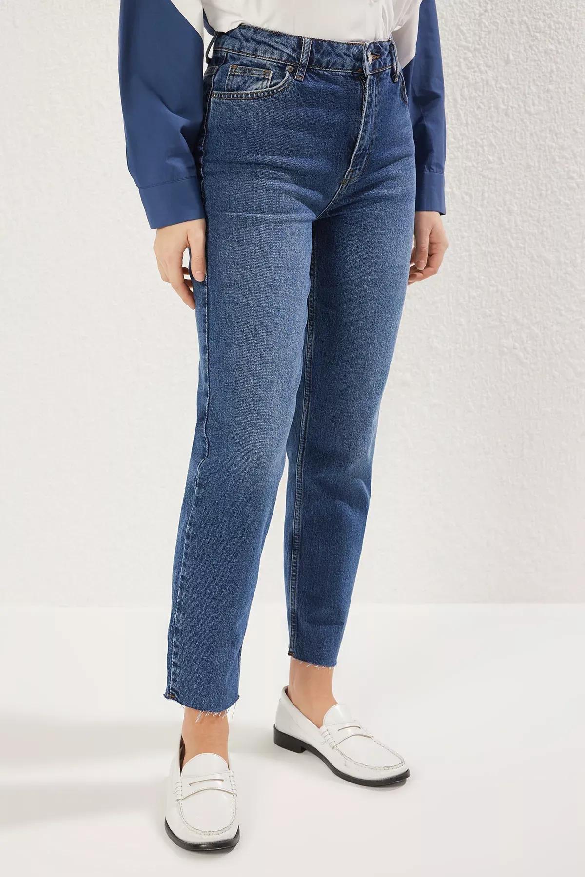 Blue Cutout Mom Fit Jeans, DARK BLUE, large image number 2