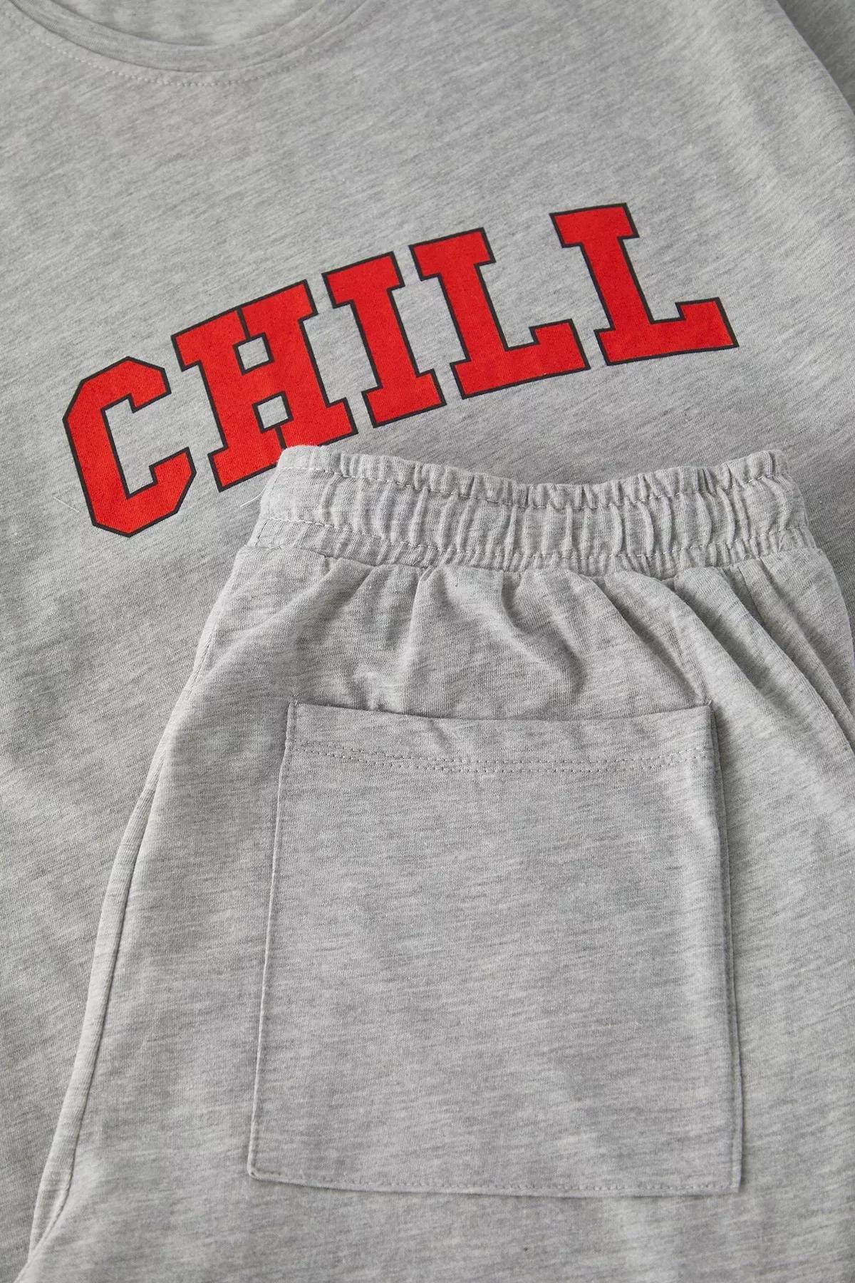 Grey Regular Fit Printed Pajama Set, , large image number 1