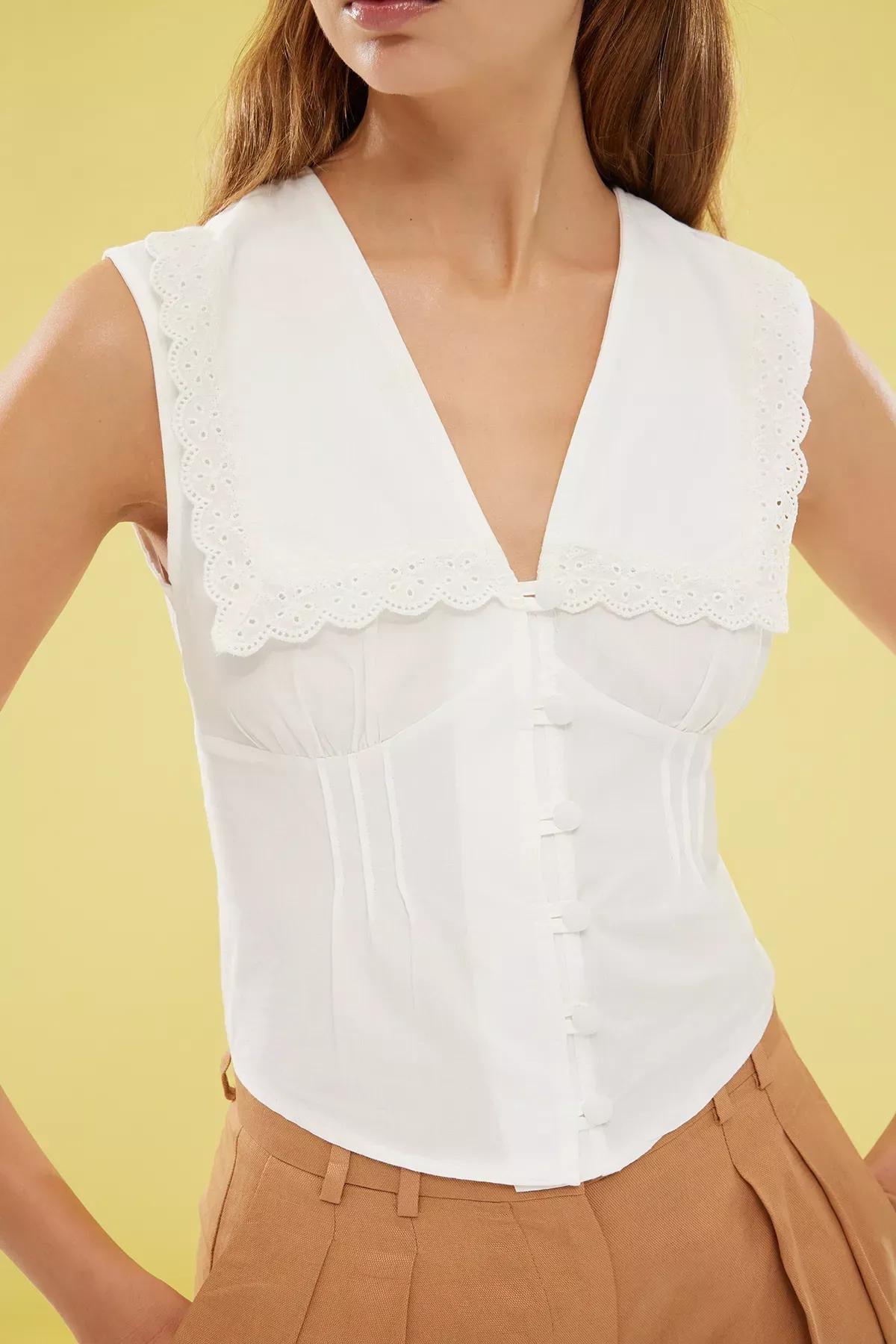 White Baby Collar Crop Shirt, , large image number 2