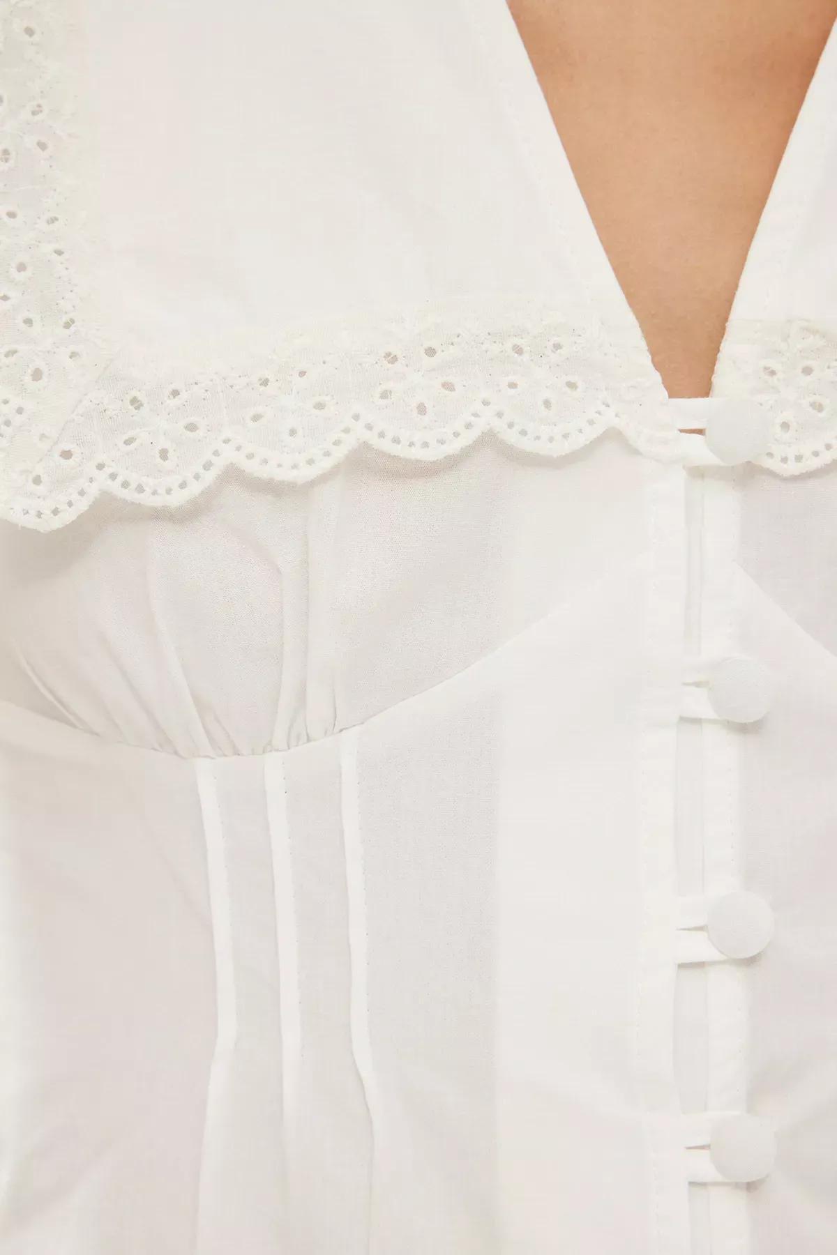White Baby Collar Crop Shirt, , large image number 3