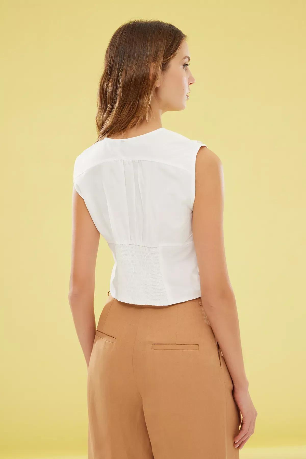 White Baby Collar Crop Shirt, , large image number 4
