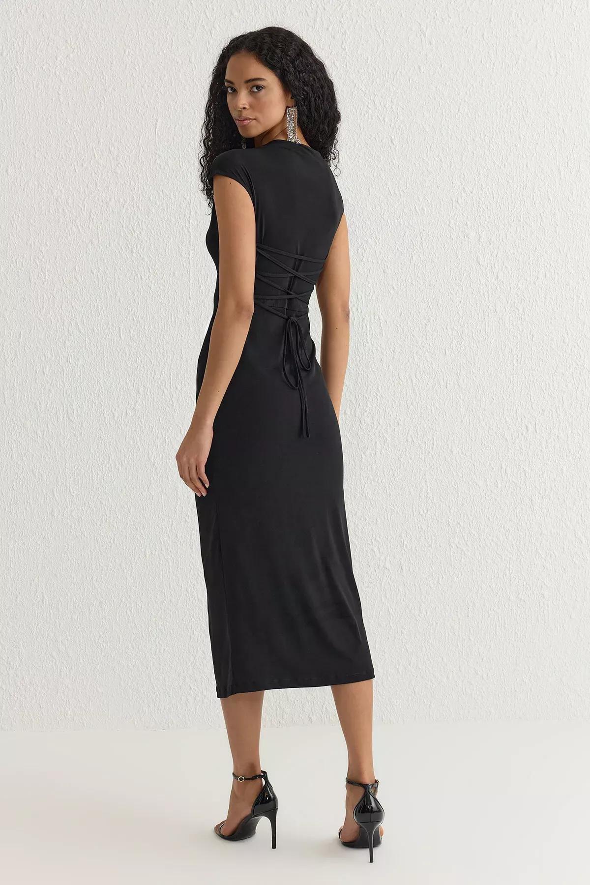 Black Laced Lined Knitted Dress, , large image number 4