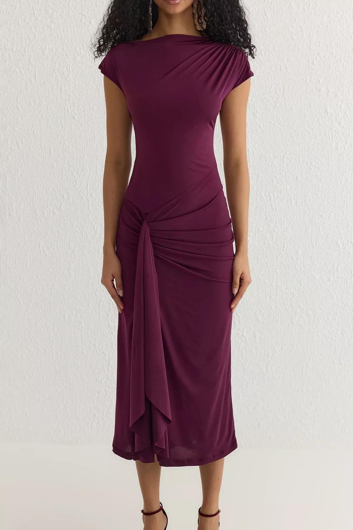 Purple Adjustable Back Laced Knitted Dress, , large image number 2