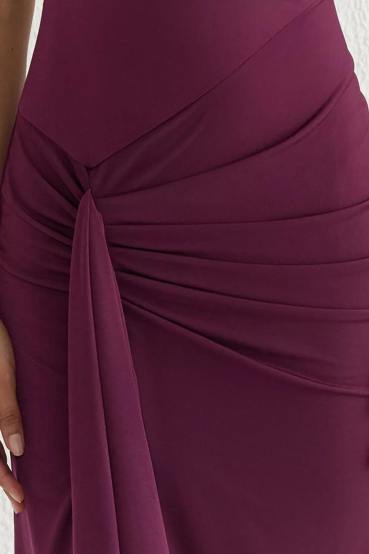 Purple Adjustable Back Laced Knitted Dress, , large image number 3