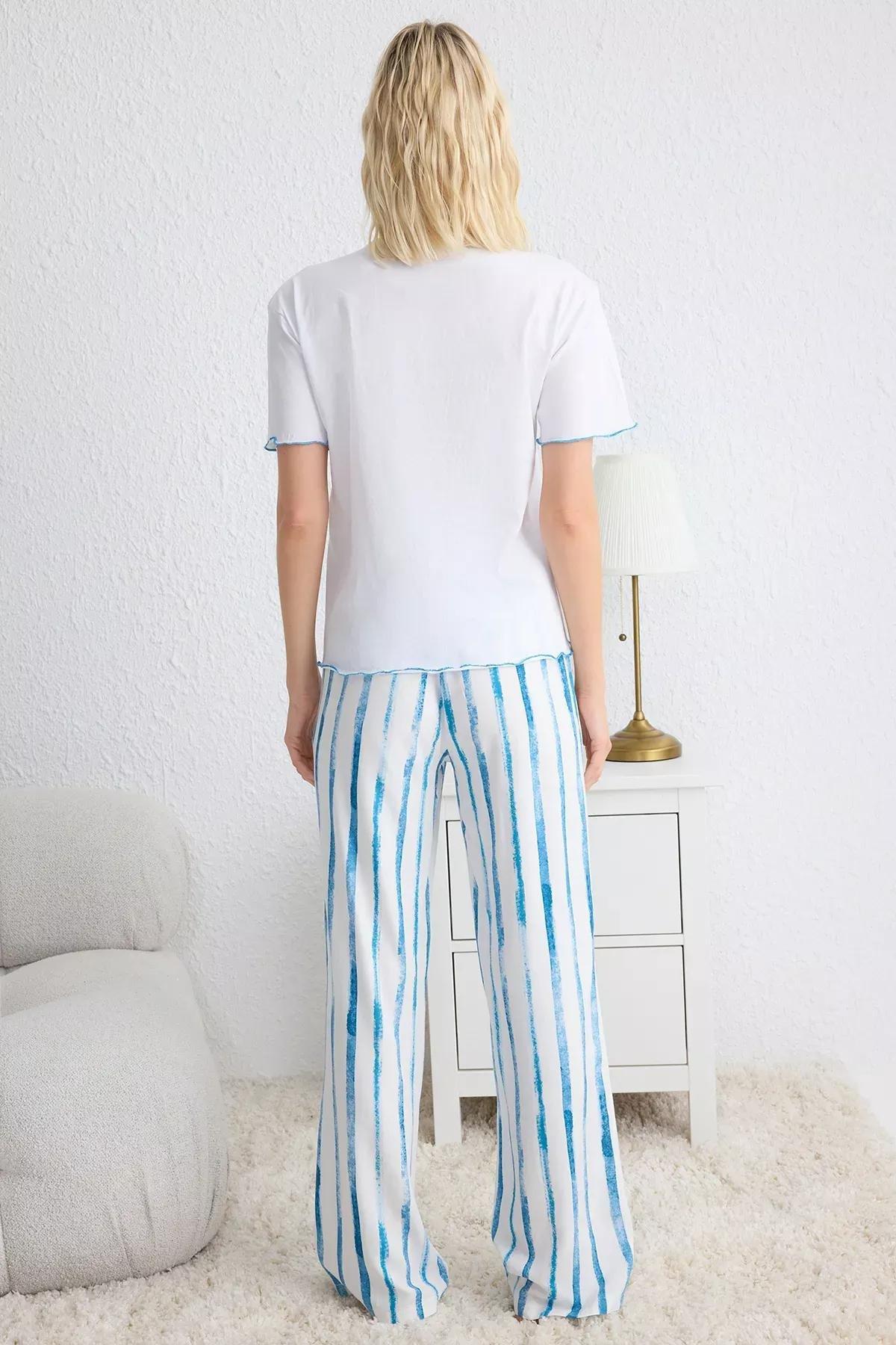White-Blue Striped Pajama Set, , large image number 4