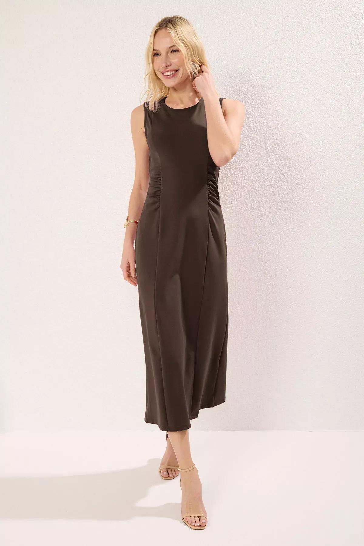Brown Bodycon Midi Knit Dress, Brown, large image number 0