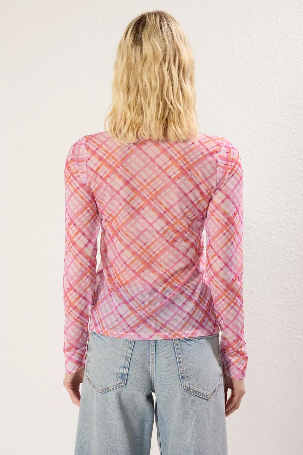 Pink Tulle Plaid Knit Shirt, , large image number 4