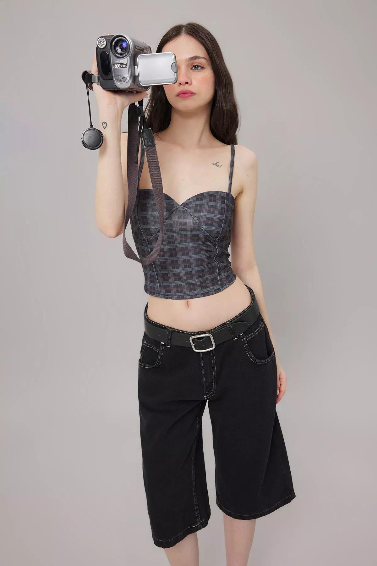 Multicolour Plaid Sweetheart Knit Bustier, Very colorful, large image number 0