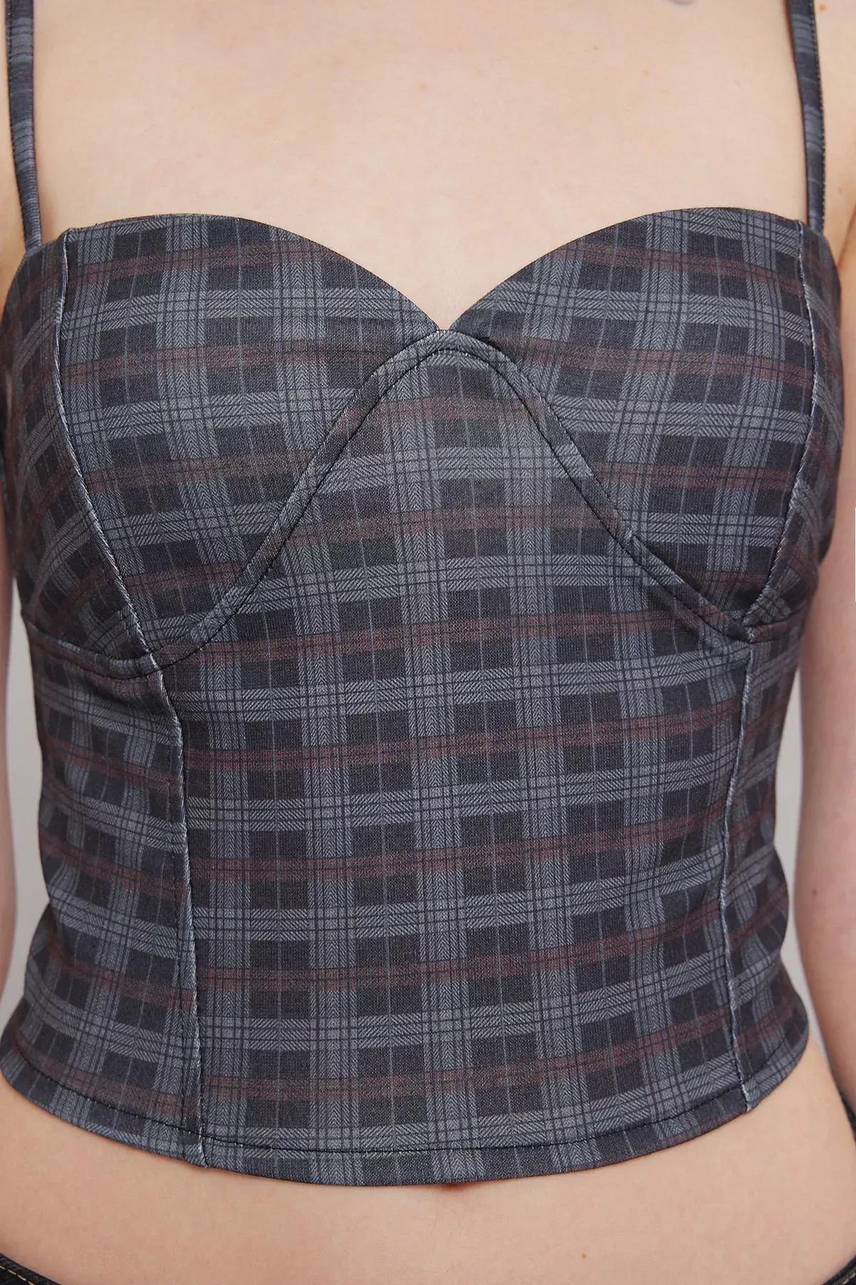 Multicolour Plaid Sweetheart Knit Bustier, Very colorful, large image number 2