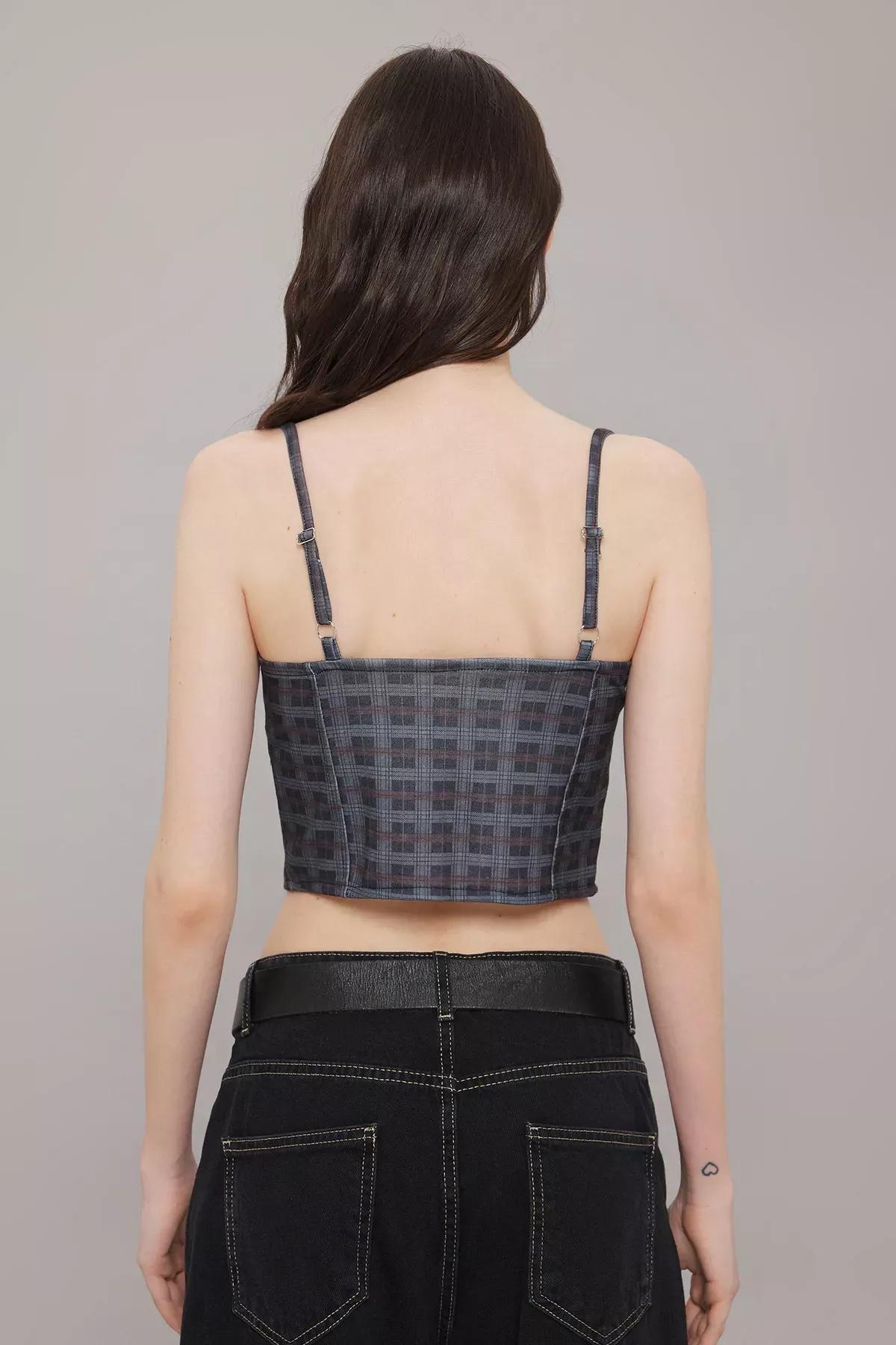 Multicolour Plaid Sweetheart Knit Bustier, Very colorful, large image number 3