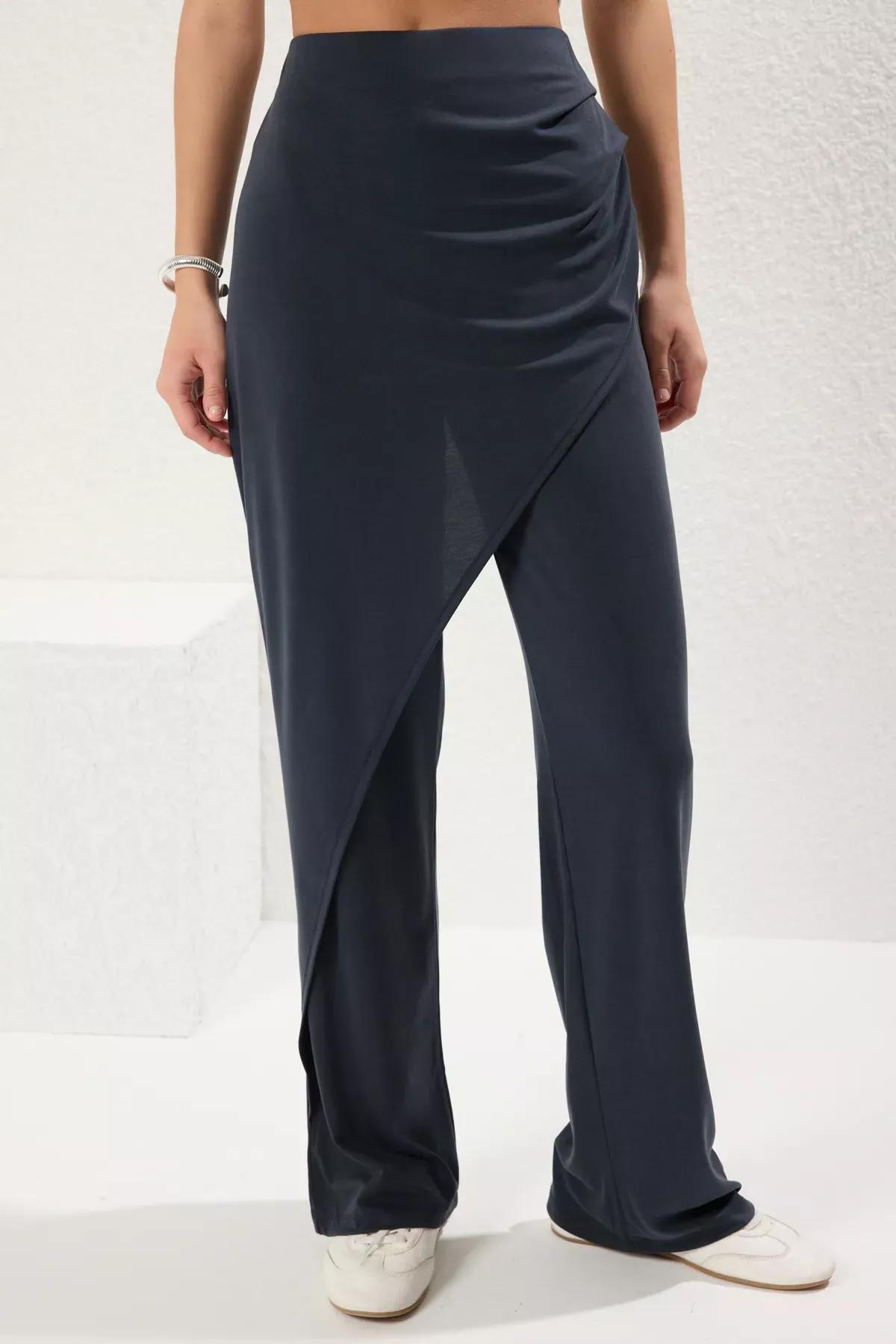 Grey Modal Double Breasted Trousers, , large image number 2