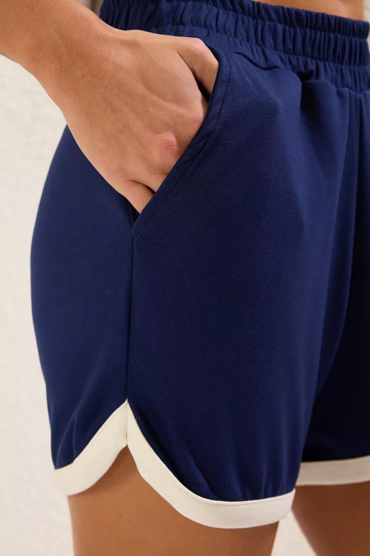 Navy Piping Knit Shorts, , large image number 3