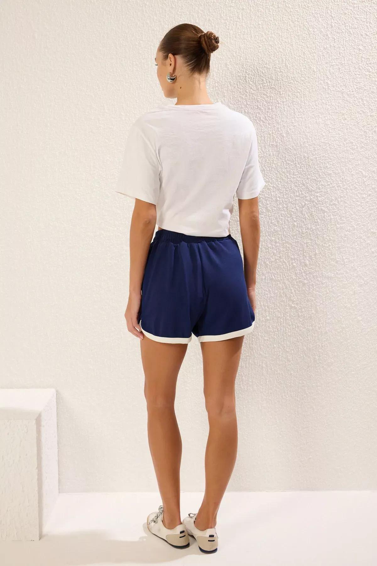 Navy Piping Knit Shorts, , large image number 4
