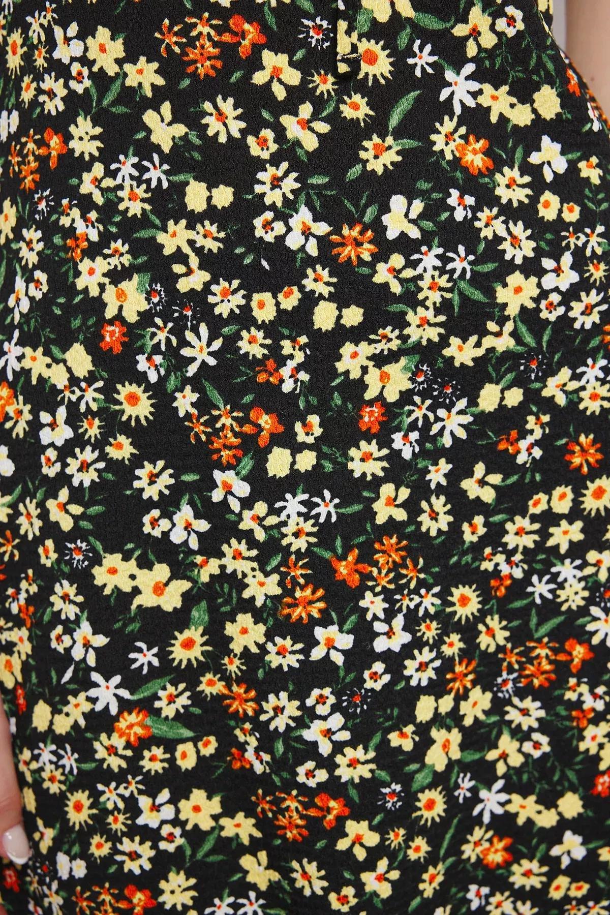 Yellow Floral Skater Mini Knit Dress, Yellow, large image number 2
