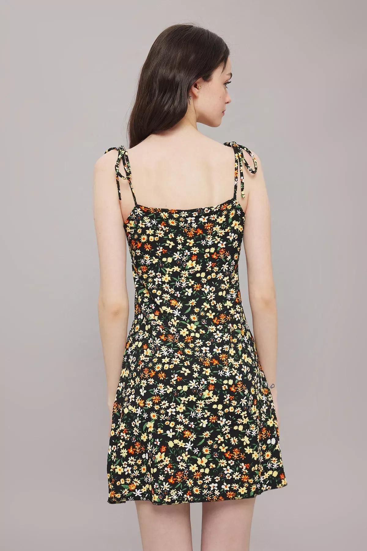 Yellow Floral Skater Mini Knit Dress, Yellow, large image number 3