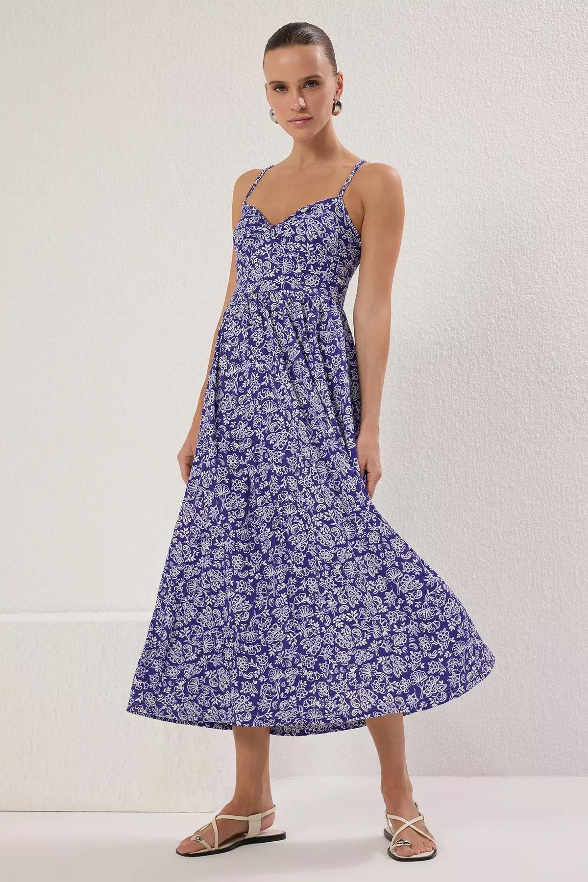 Purple Floral V-Neck Pleated Maxi Knit Dress, , large image number 0