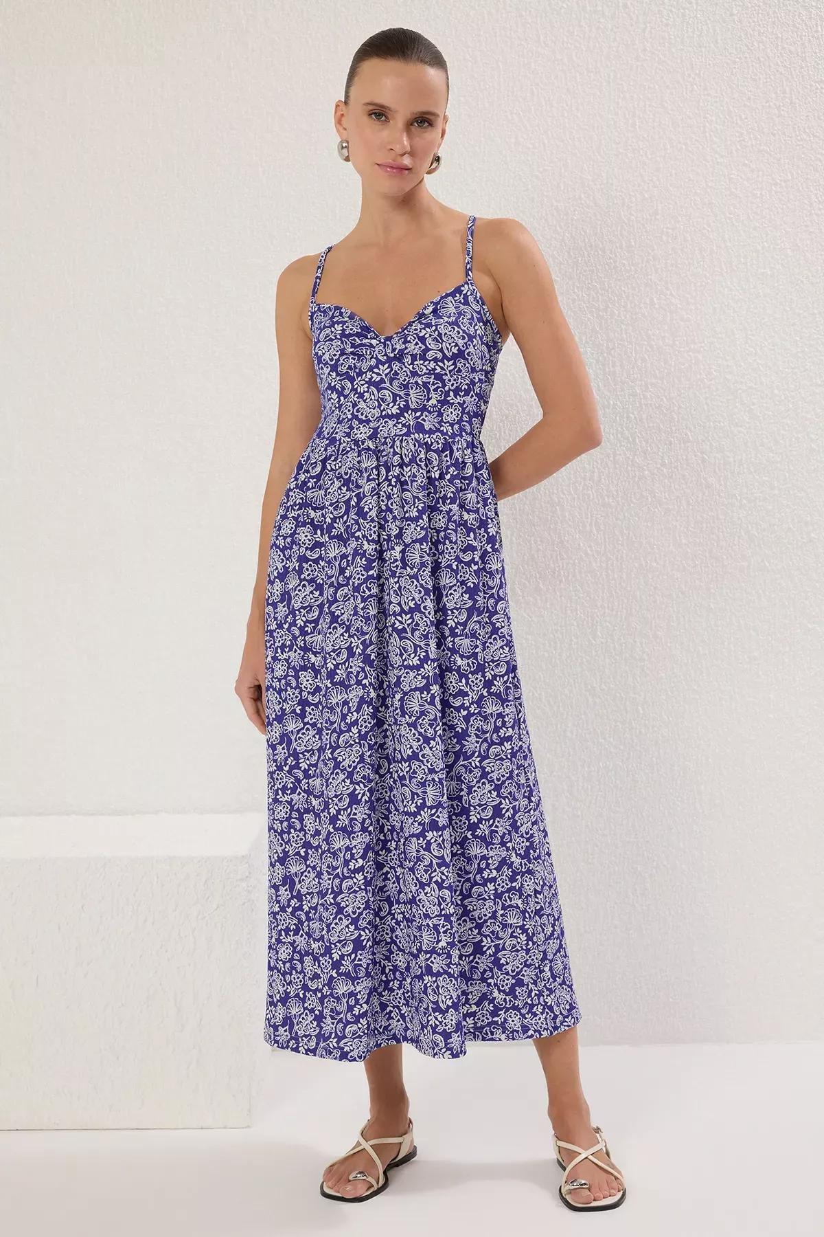 Purple Floral V-Neck Pleated Maxi Knit Dress, , large image number 1