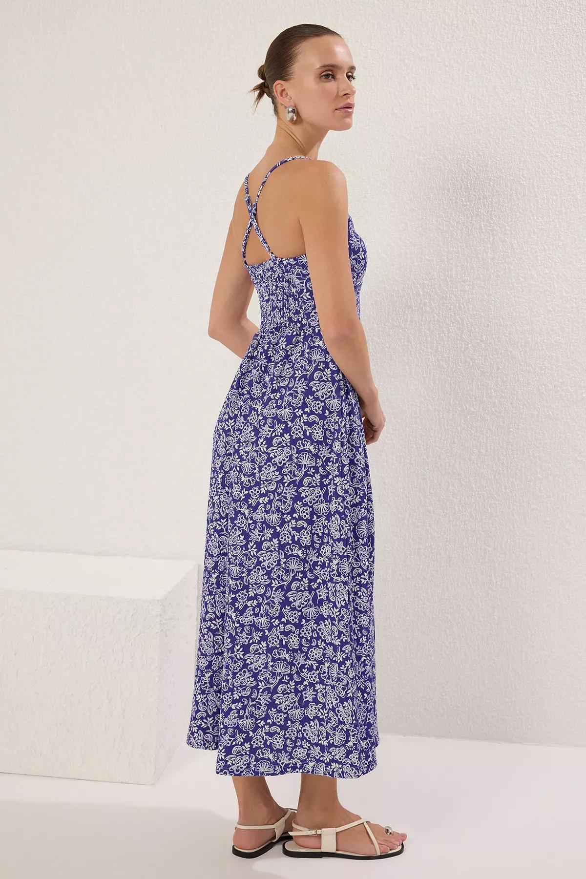 Purple Floral V-Neck Pleated Maxi Knit Dress, , large image number 3