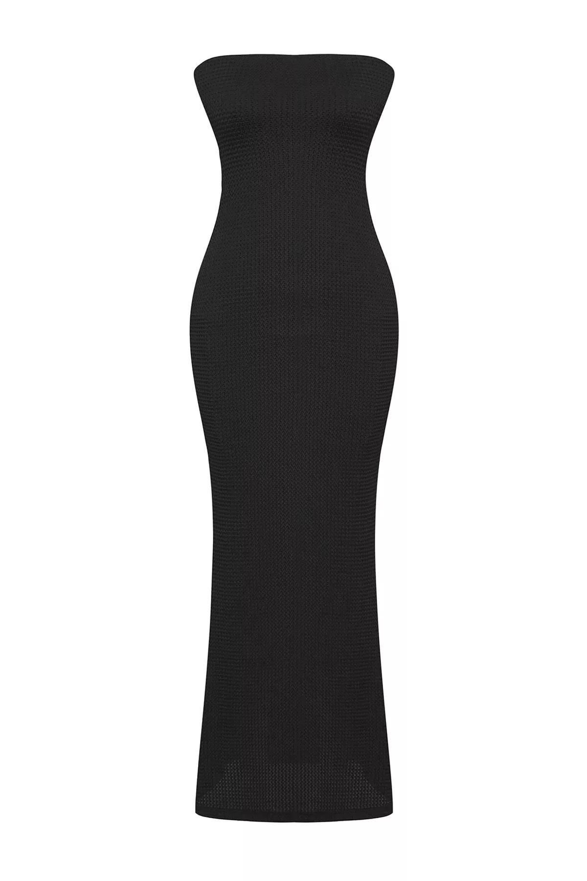 Black Strapless Bodycon Maxi Knit Dress, , large image number 4