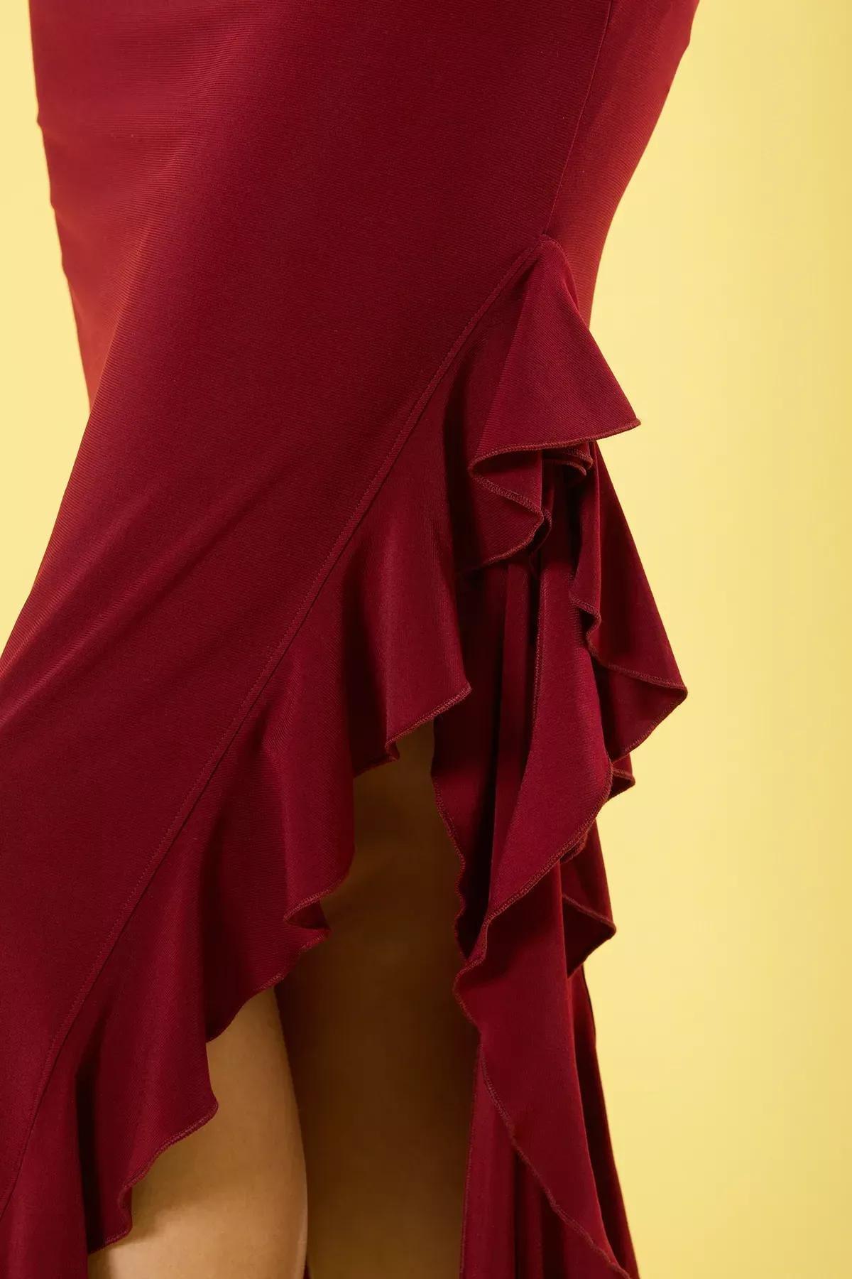 Burgundy Pleated Bodycon Maxi Dress, , large image number 2
